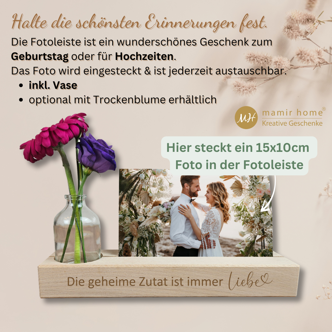 Kartenständer aus Holz mit Vase und Hochzeitsfoto – Geschenk zur Hochzeit