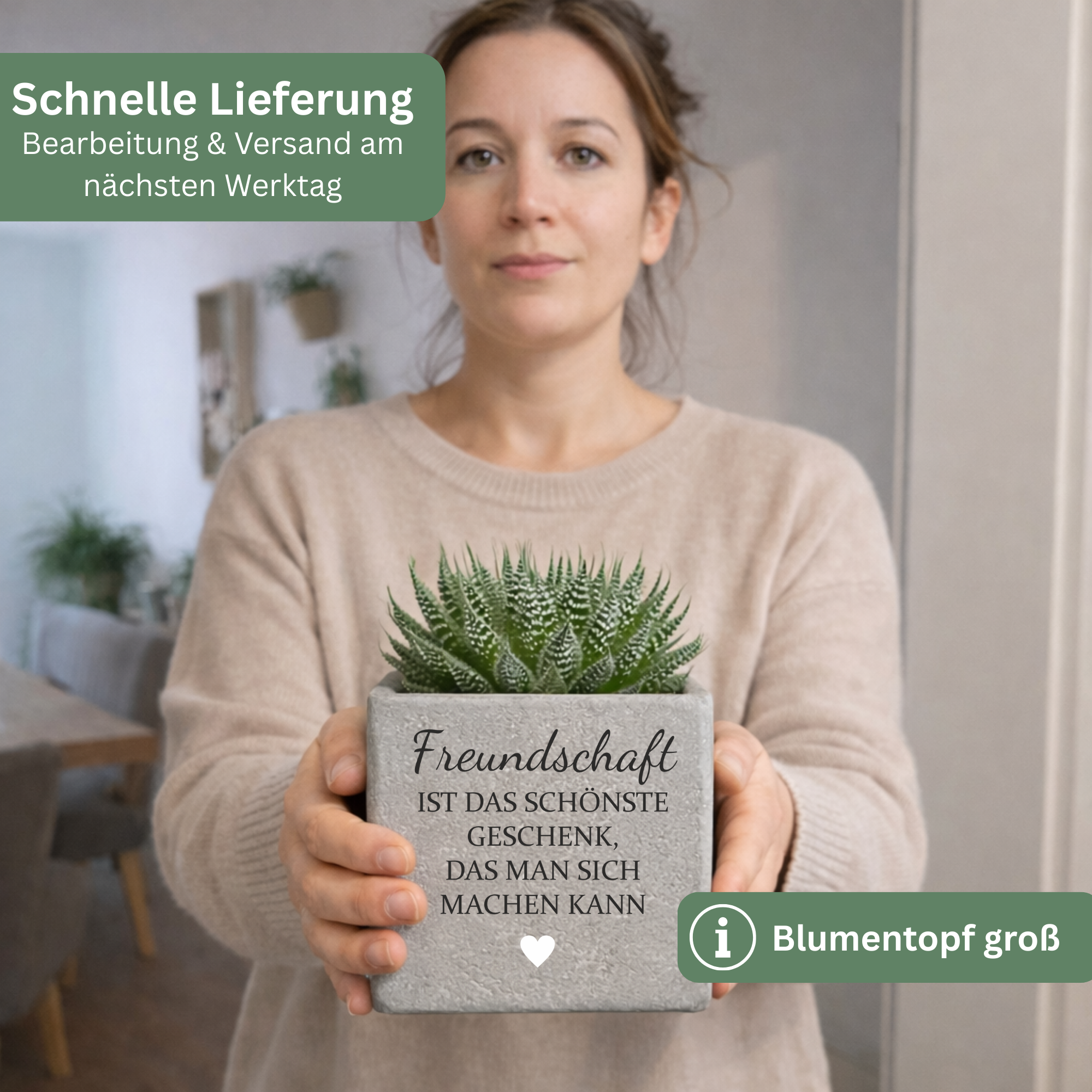 Freundschaftsgeschenk mit Herz – Blumentopf als kleine Aufmerksamkeit für die beste Freundin | 2 Größen