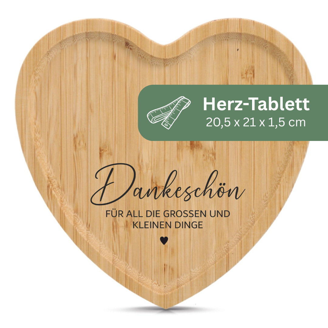 Dankeschön Geschenk mit Tasse & Herz-Tablett personalisiert