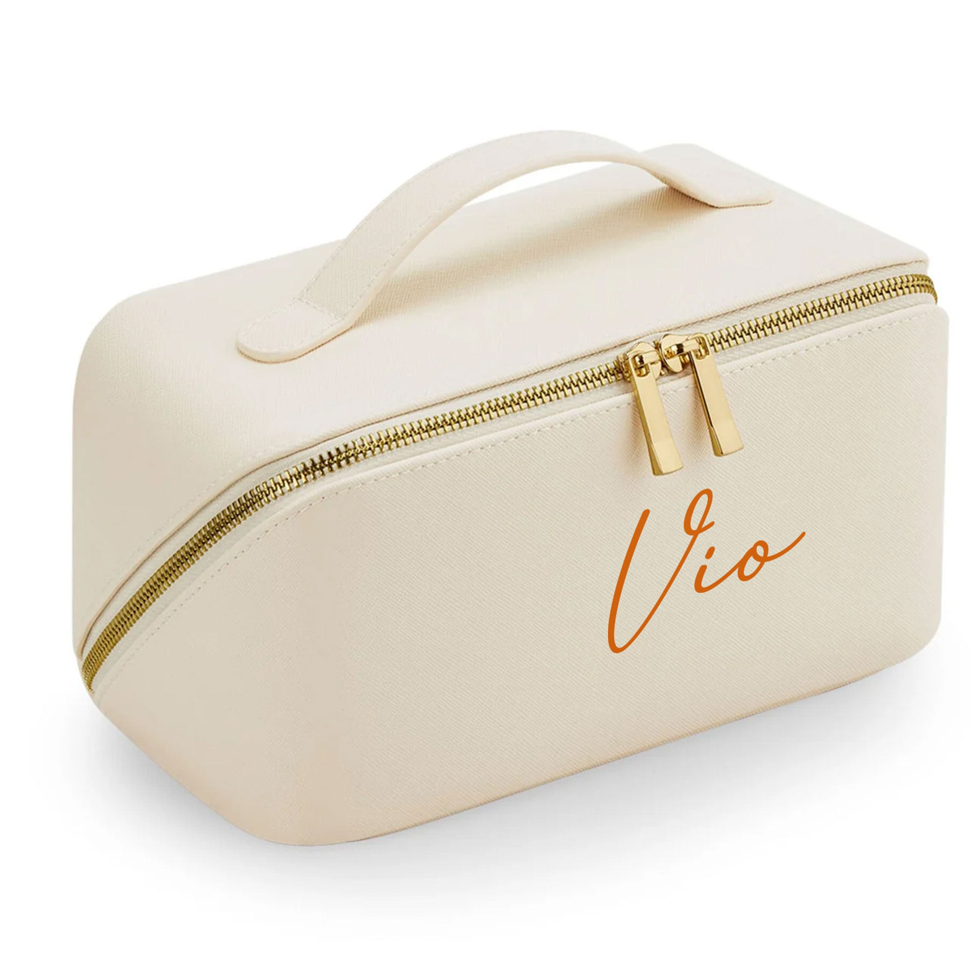 Große Kosmetiktasche in Creme mit eleganter Namensgravur
