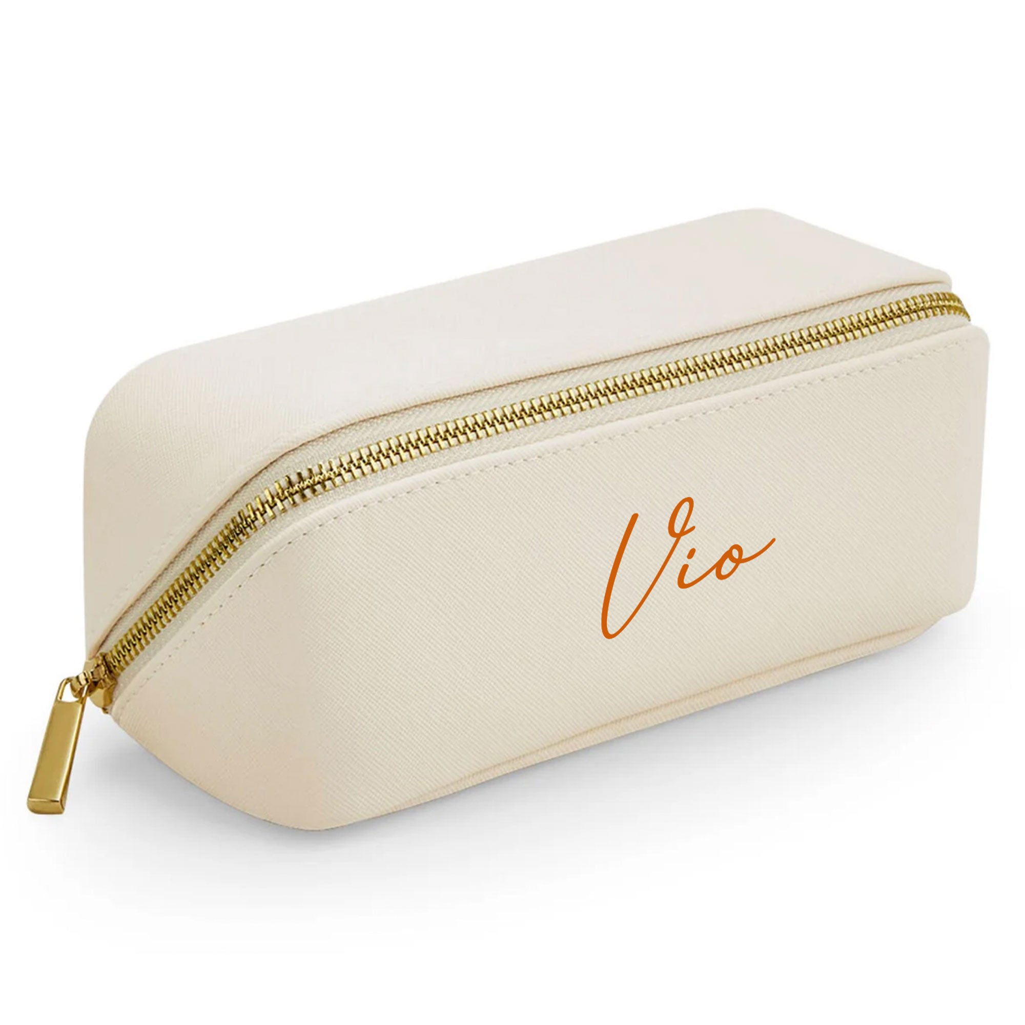 Kleine Kosmetiktasche in Creme mit Namen personalisiert