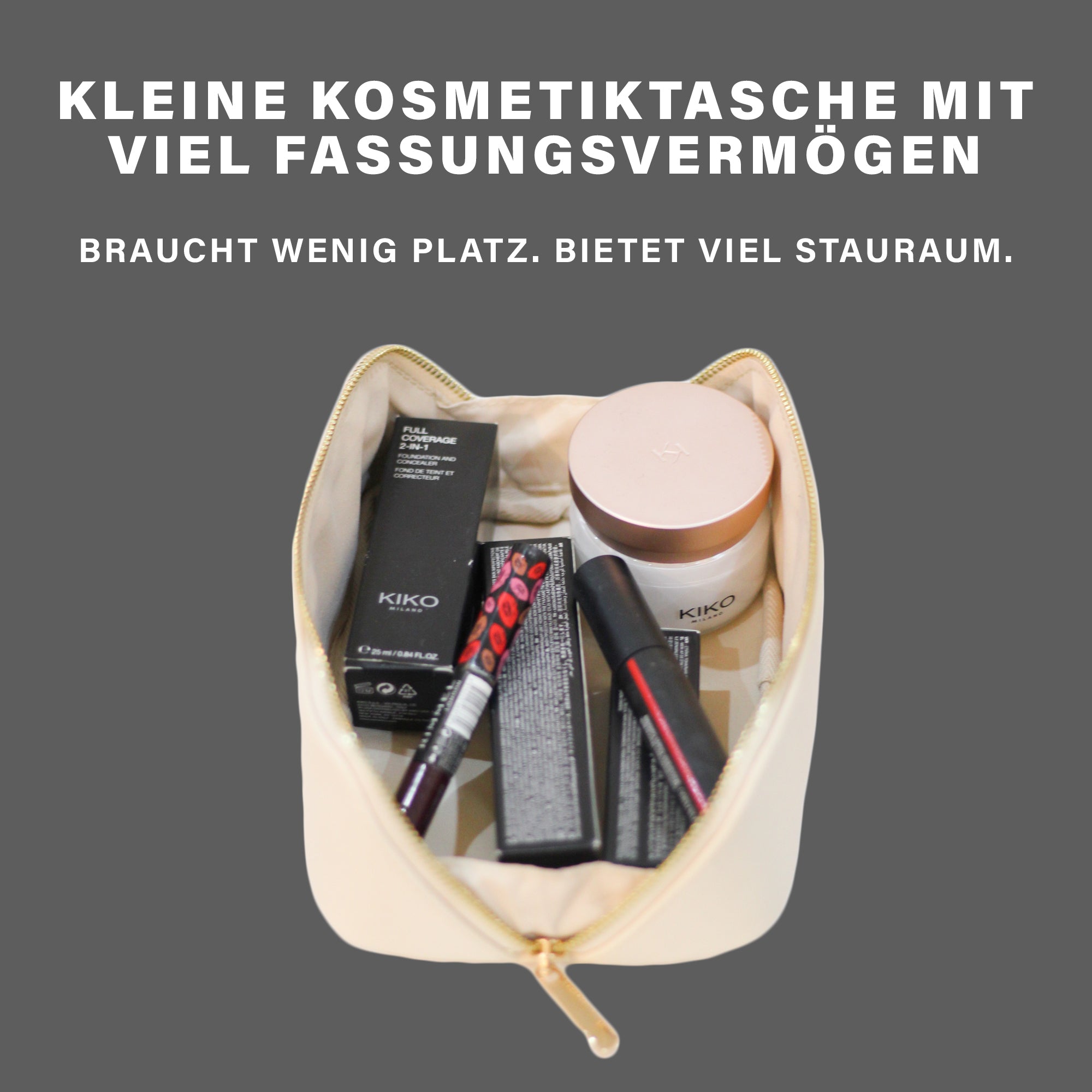 Kompakte Kosmetiktasche mit Platz für Schminkartikel