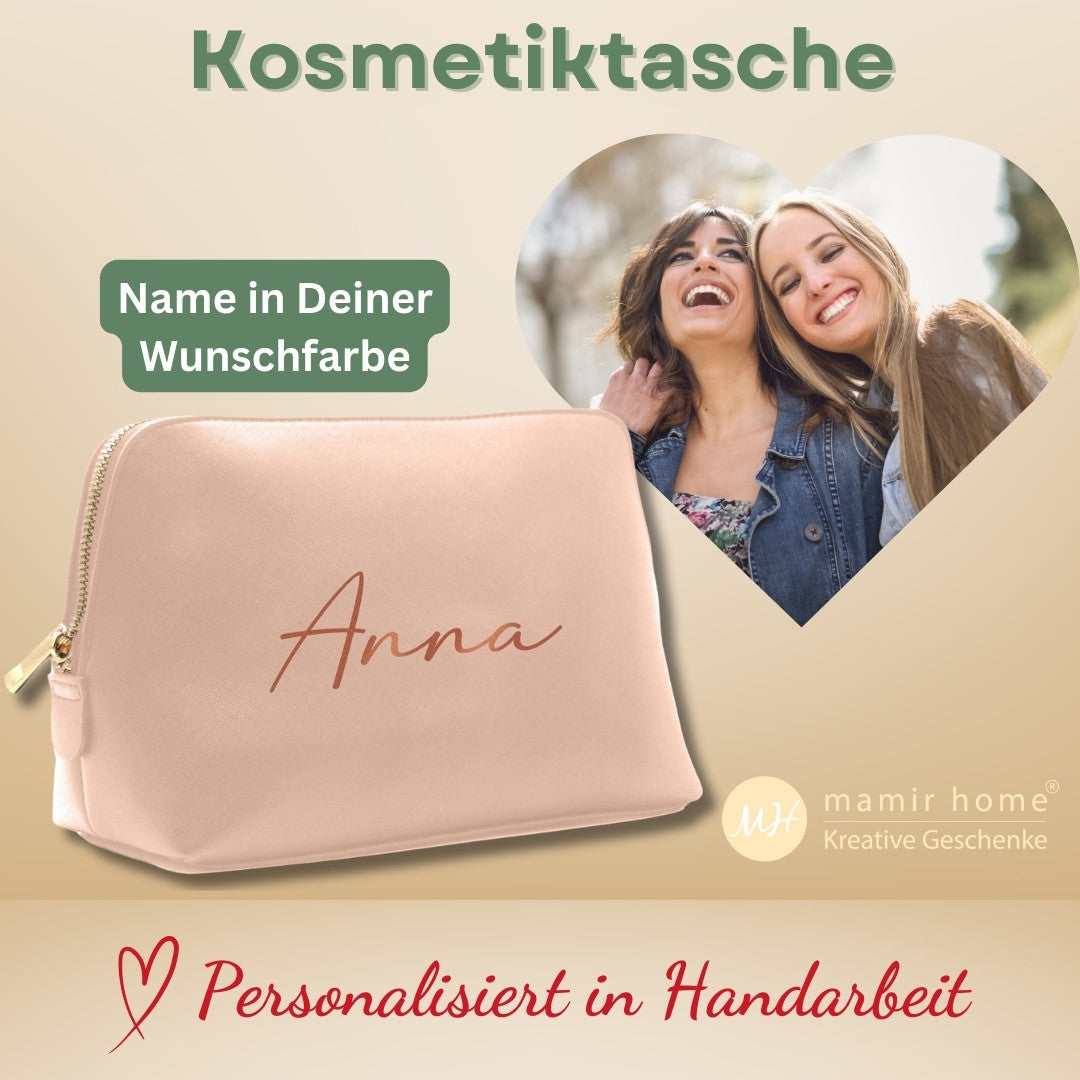 Personalisierte Kosmetiktasche mit Wunschname in rosa als Geschenkidee für Frauen