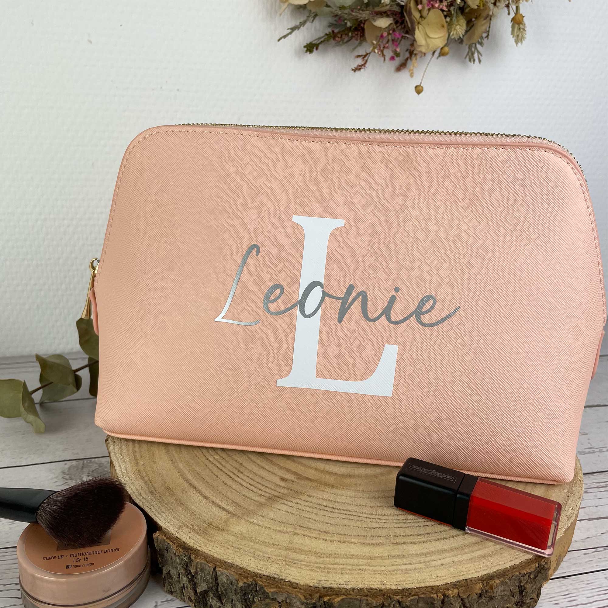 Kosmetiktasche personalisiert mit Initial & Name – Schminktasche & Kulturtasche Damen | Geschenk für Frauen mit Namen