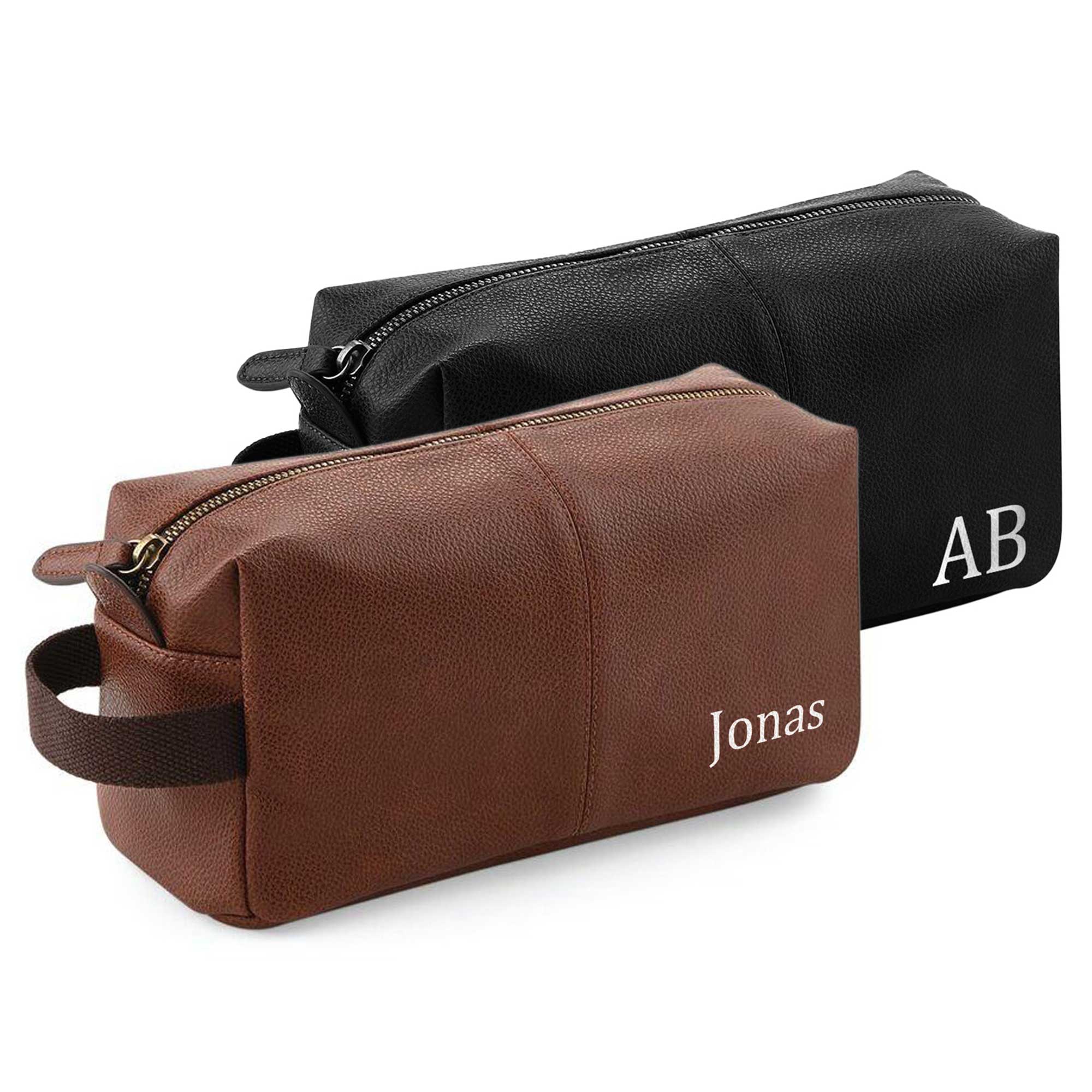 Kulturbeutel Herren mit Namen personalisiert | Kulturtasche Männer Geschenk | Kulturbeutel personalisiert Männer Braun Schwarz