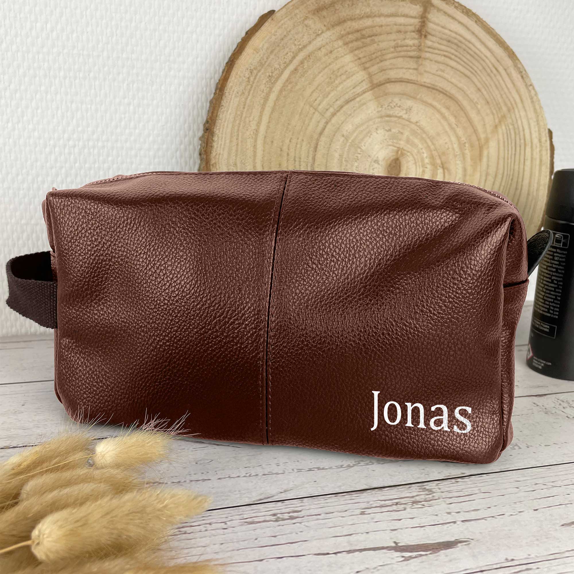 Kulturbeutel Herren mit Namen personalisiert | Kulturtasche Männer Geschenk | Kulturbeutel personalisiert Männer Braun Schwarz