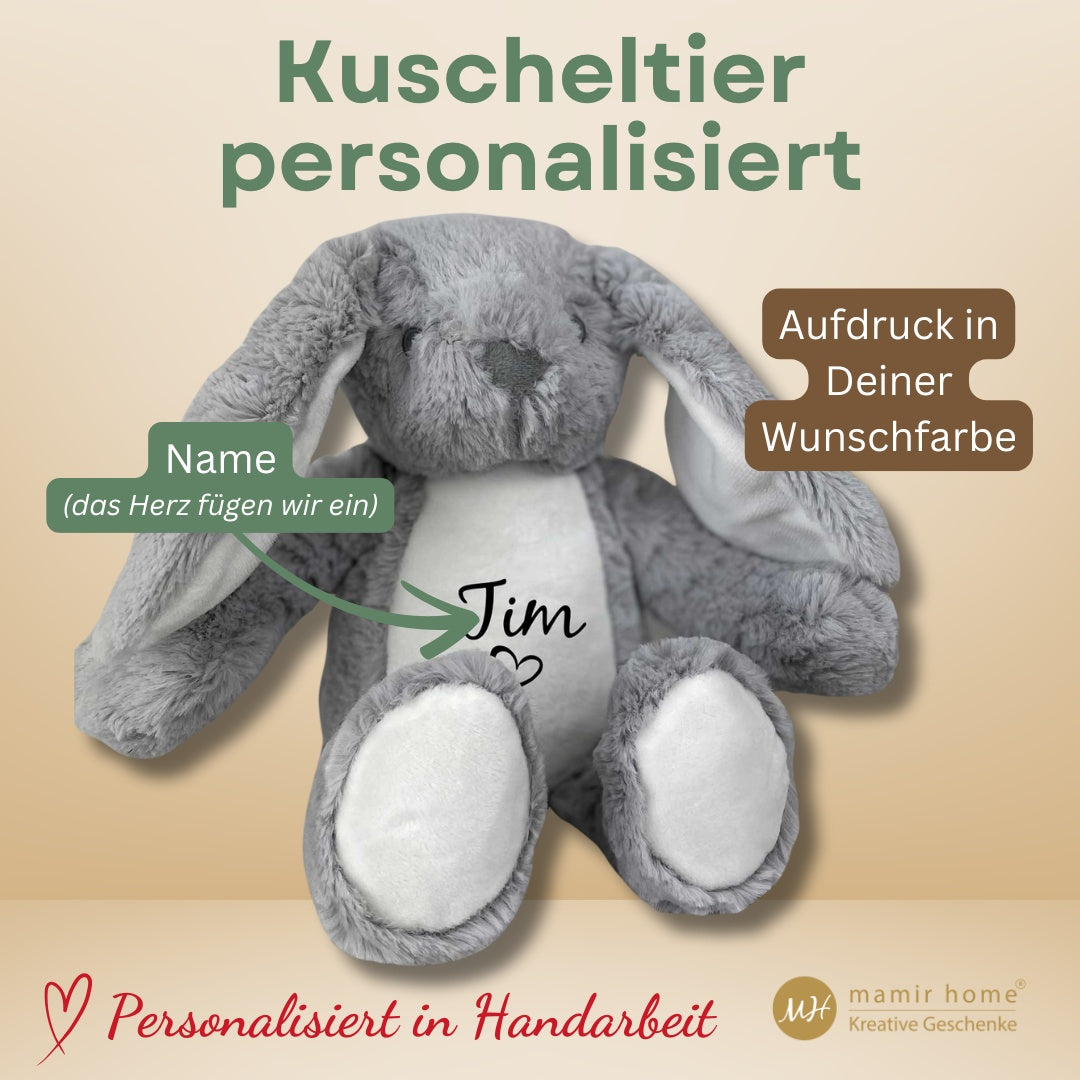 Kuscheltier Hase personalisiert mit Name – ein ganz besonderes Geburtsgeschenk