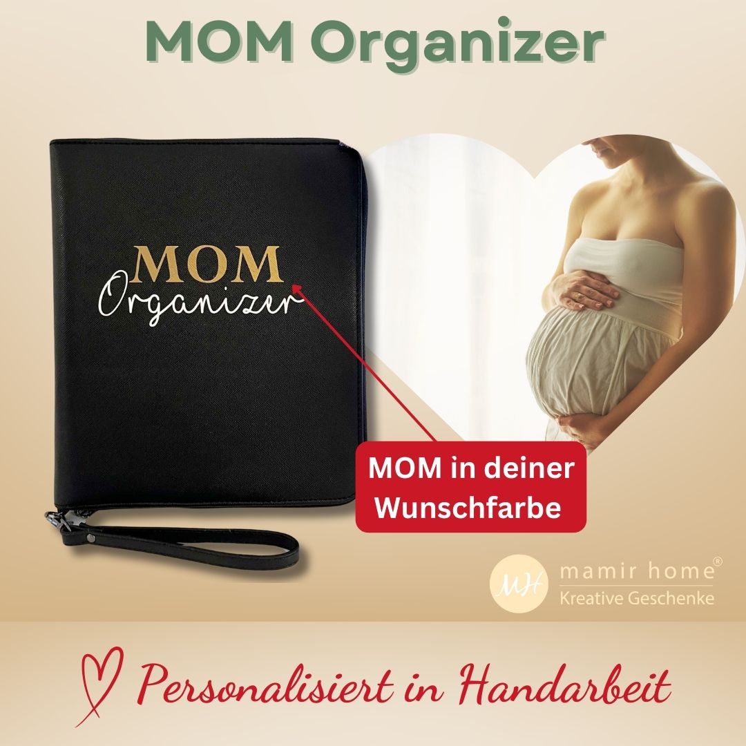 Detailansicht des MOM Organizers – bietet Platz für Mutterpass, U-Heft und Impfpässe
