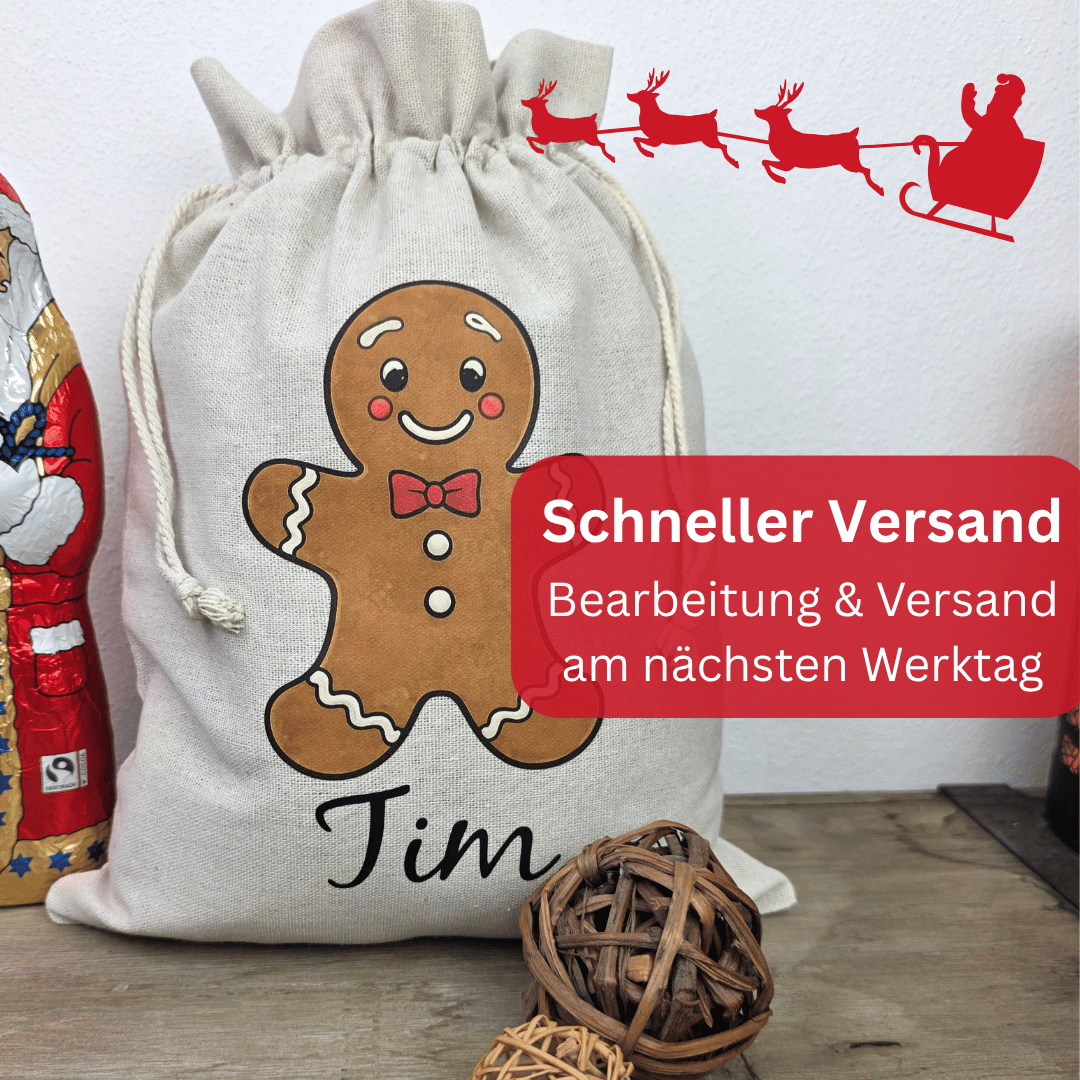 Nikolaussack mit Namen – LEBKUCHENMANN - Weihnachtssack personalisiert