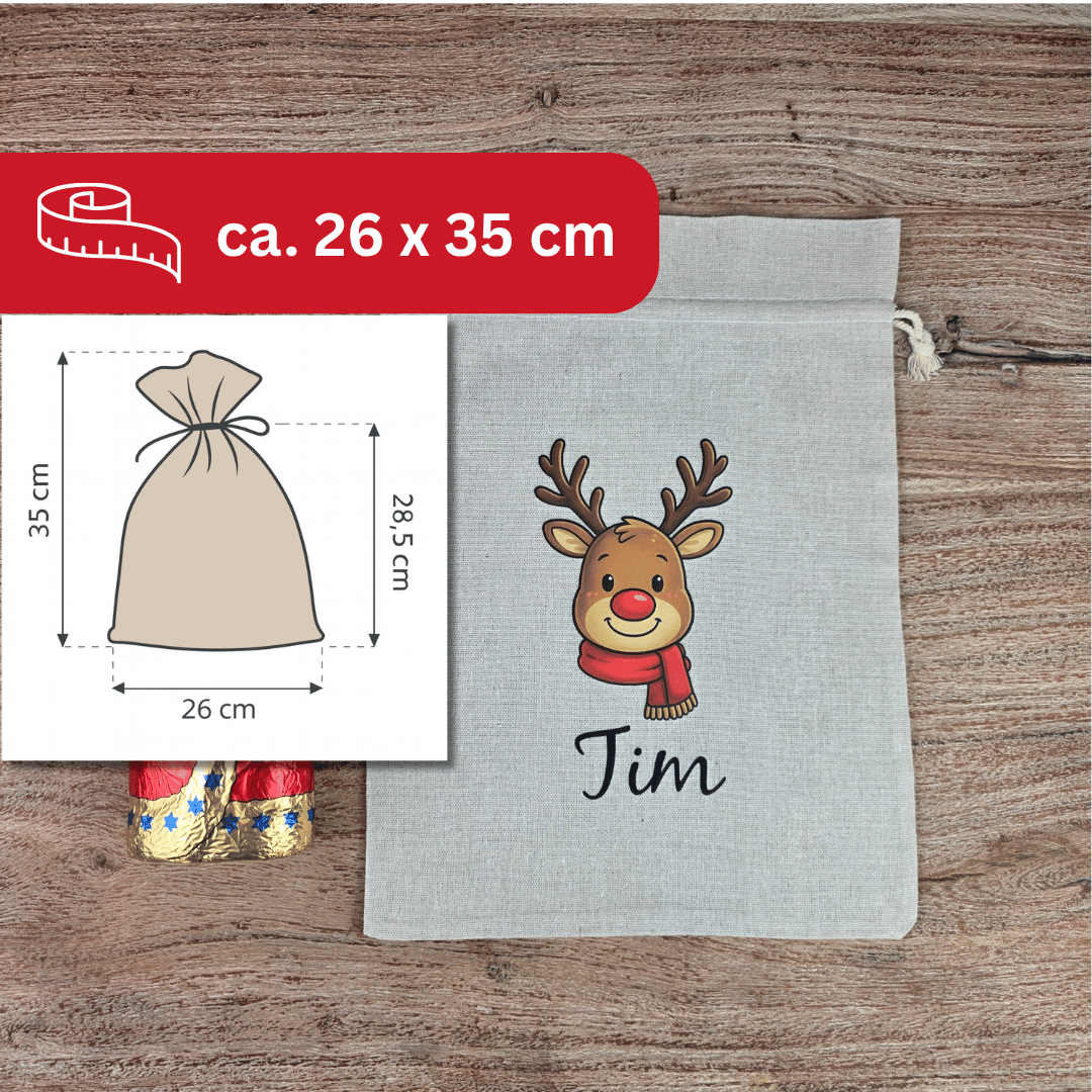 Weihnachtssack mit Namen – RENTIER - Nikolaussack personalisiert