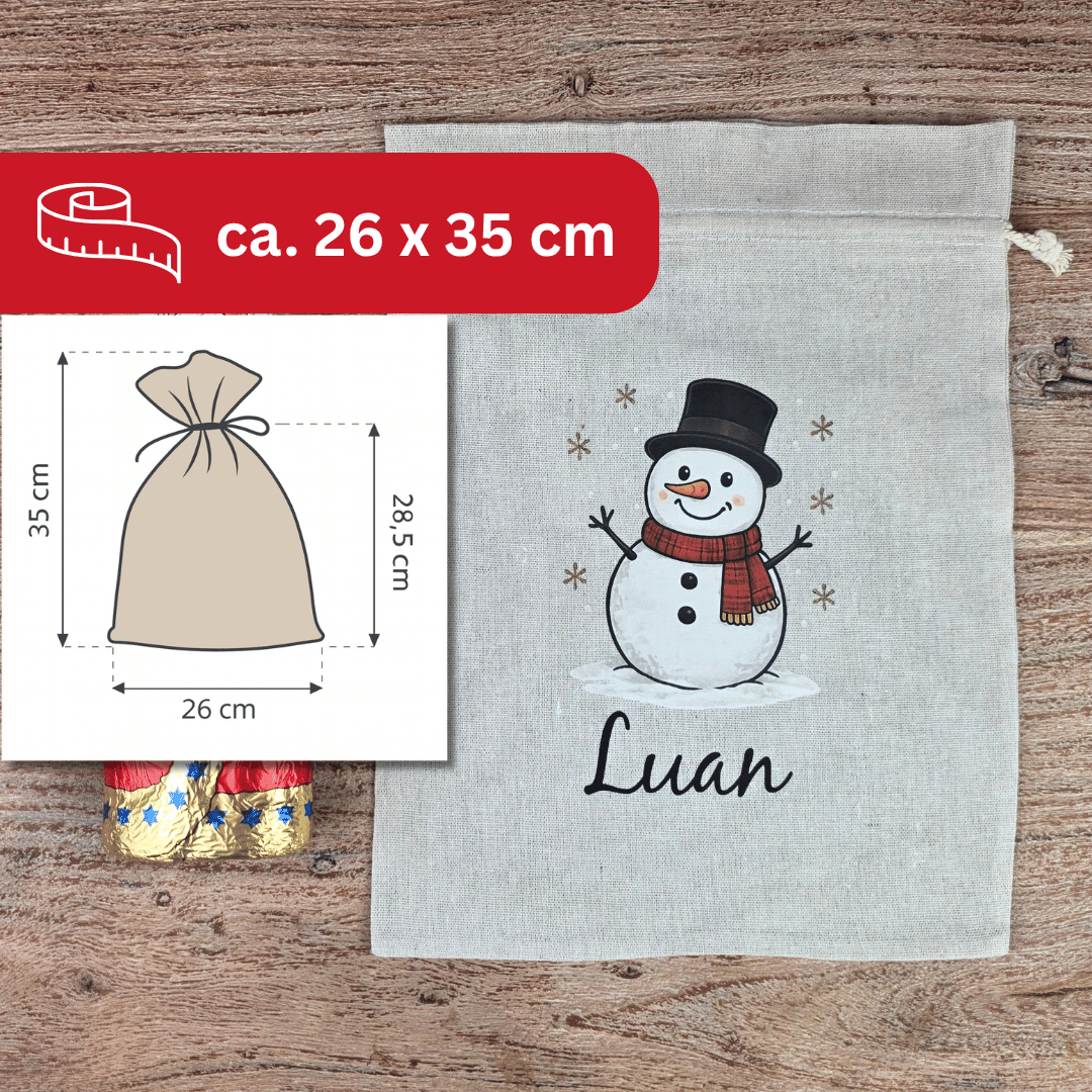 Nikolaussack personalisiert mit Namen – Schneemann Weihnachtssack