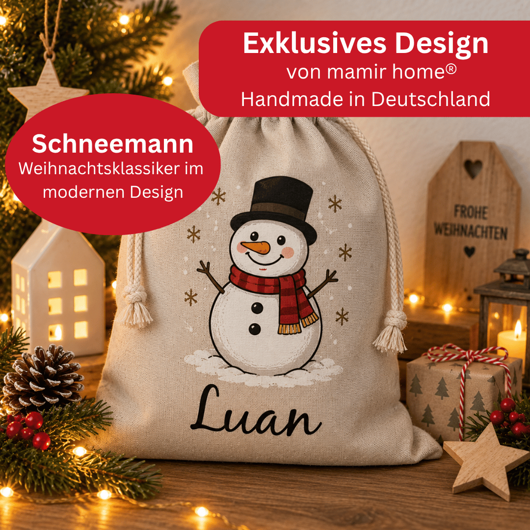 Nikolaussack personalisiert mit Namen – Schneemann Weihnachtssack