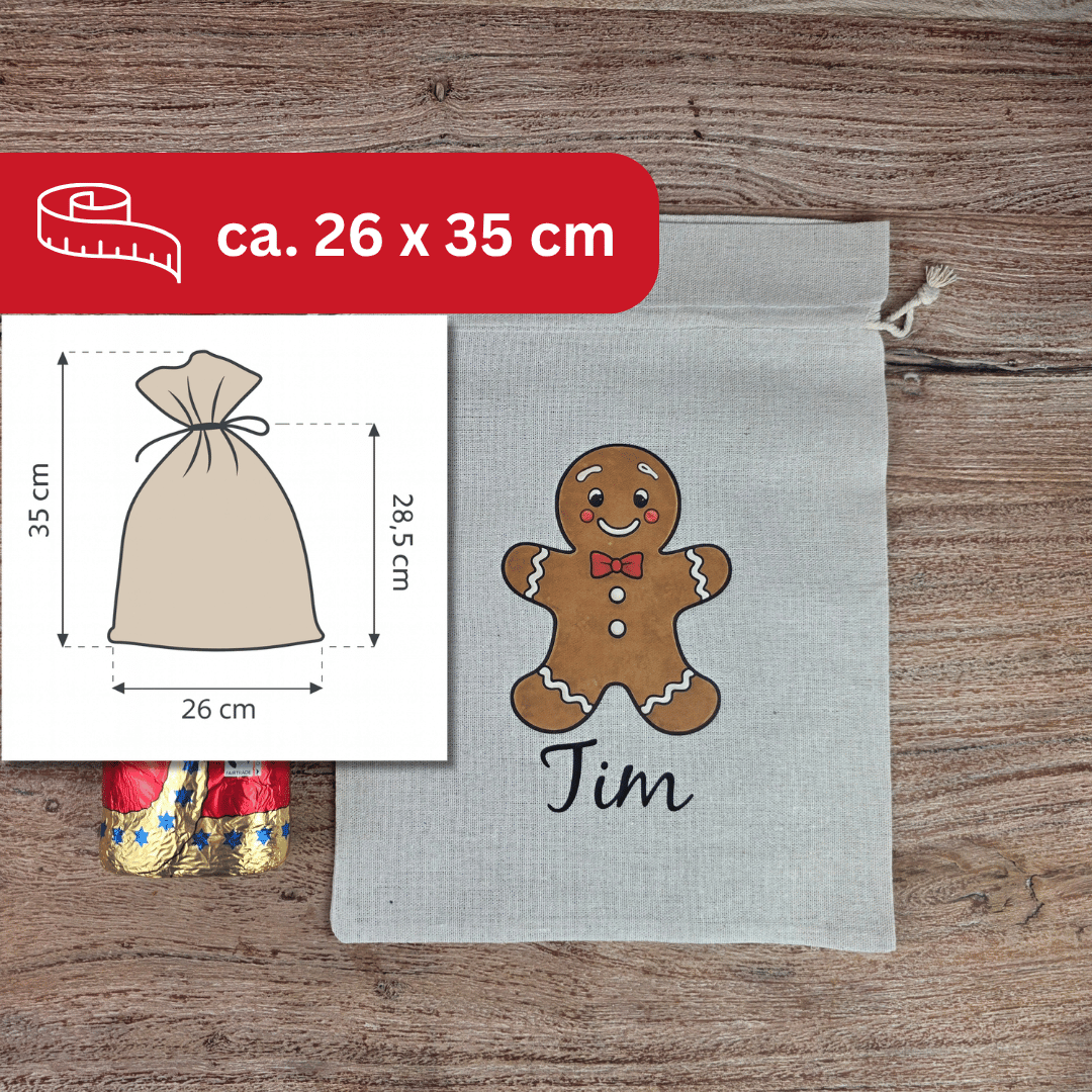 Nikolaussack mit Namen – LEBKUCHENMANN - Weihnachtssack personalisiert