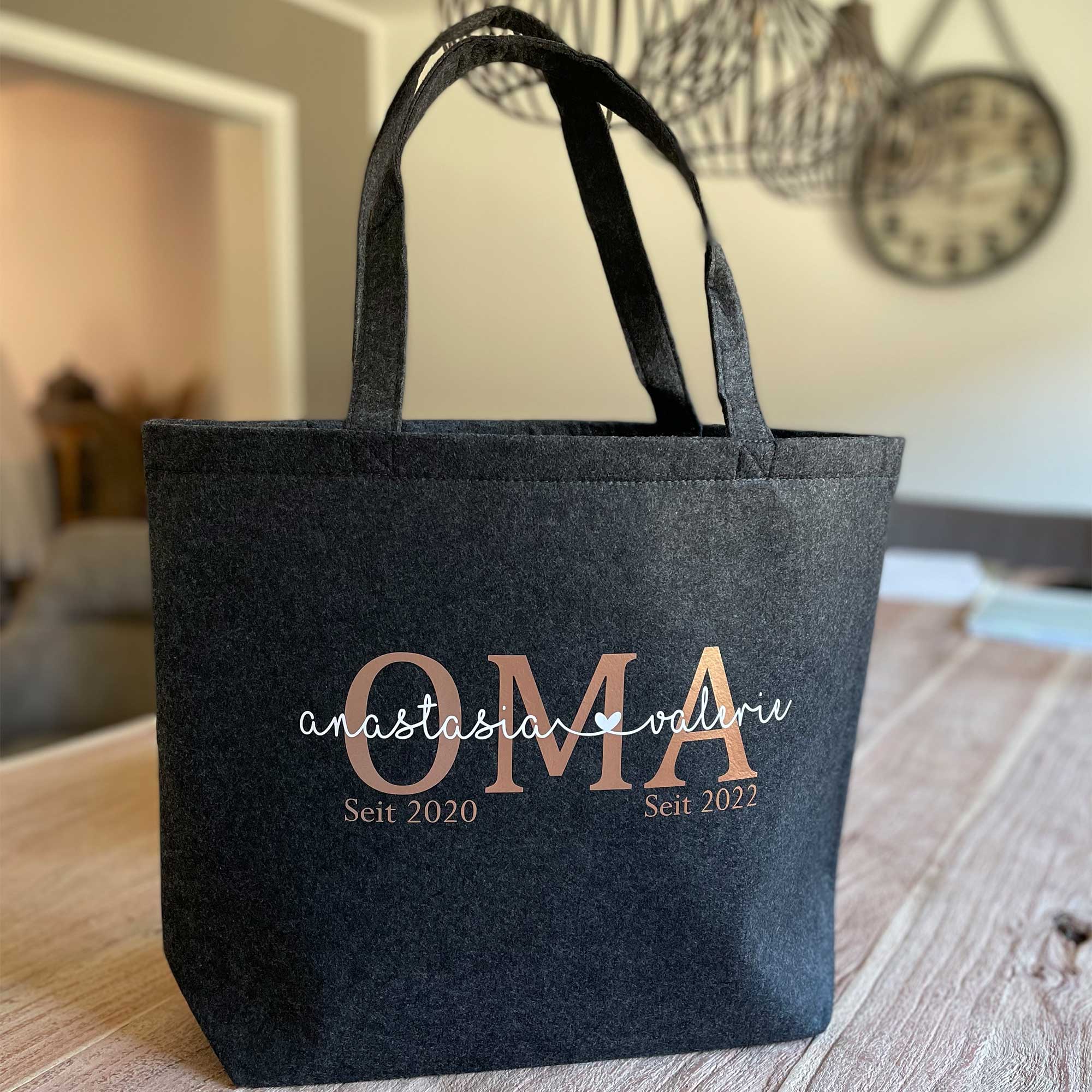 Tasche Oma personalisiert mit Namen & Jahreszahl – Filztasche für Oma