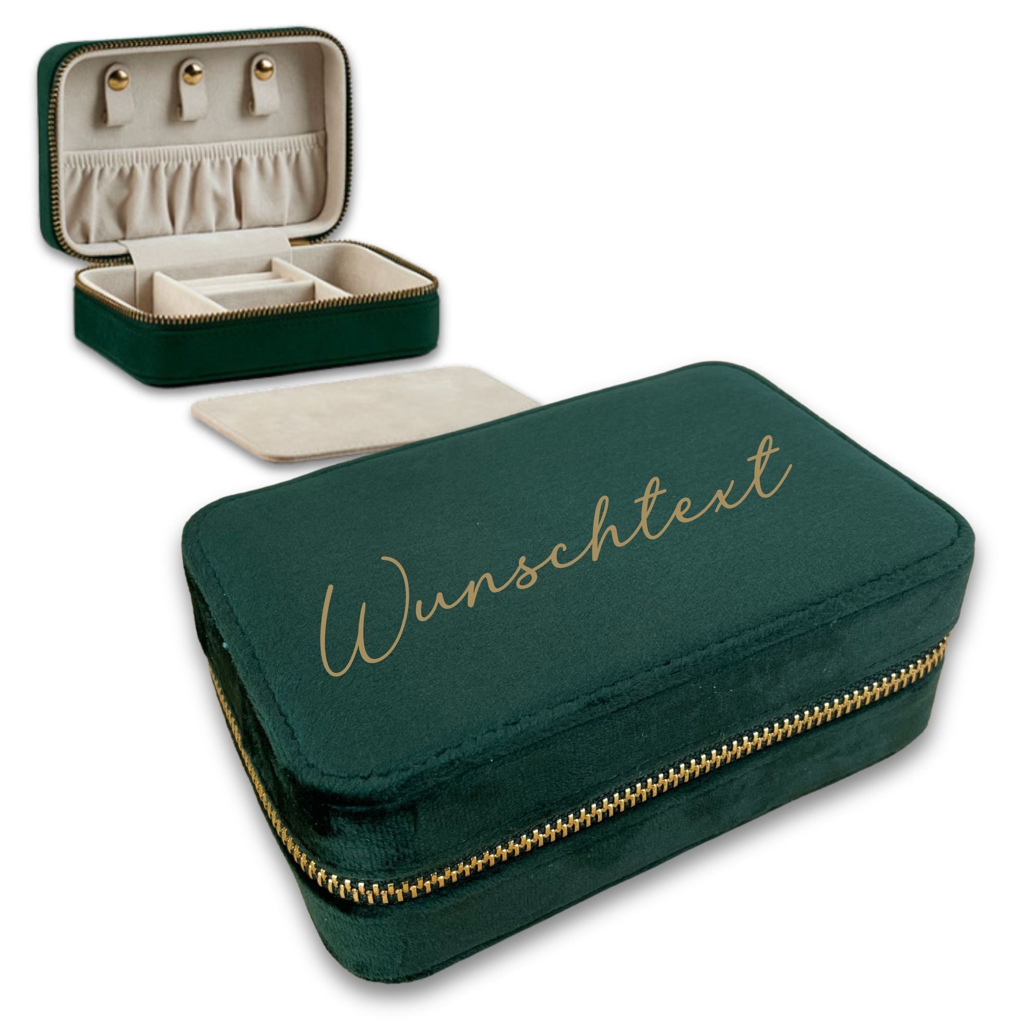 Personalisierte Schmuckbox aus Samt in Smaragdgrün - perfektes Geschenk für Frauen