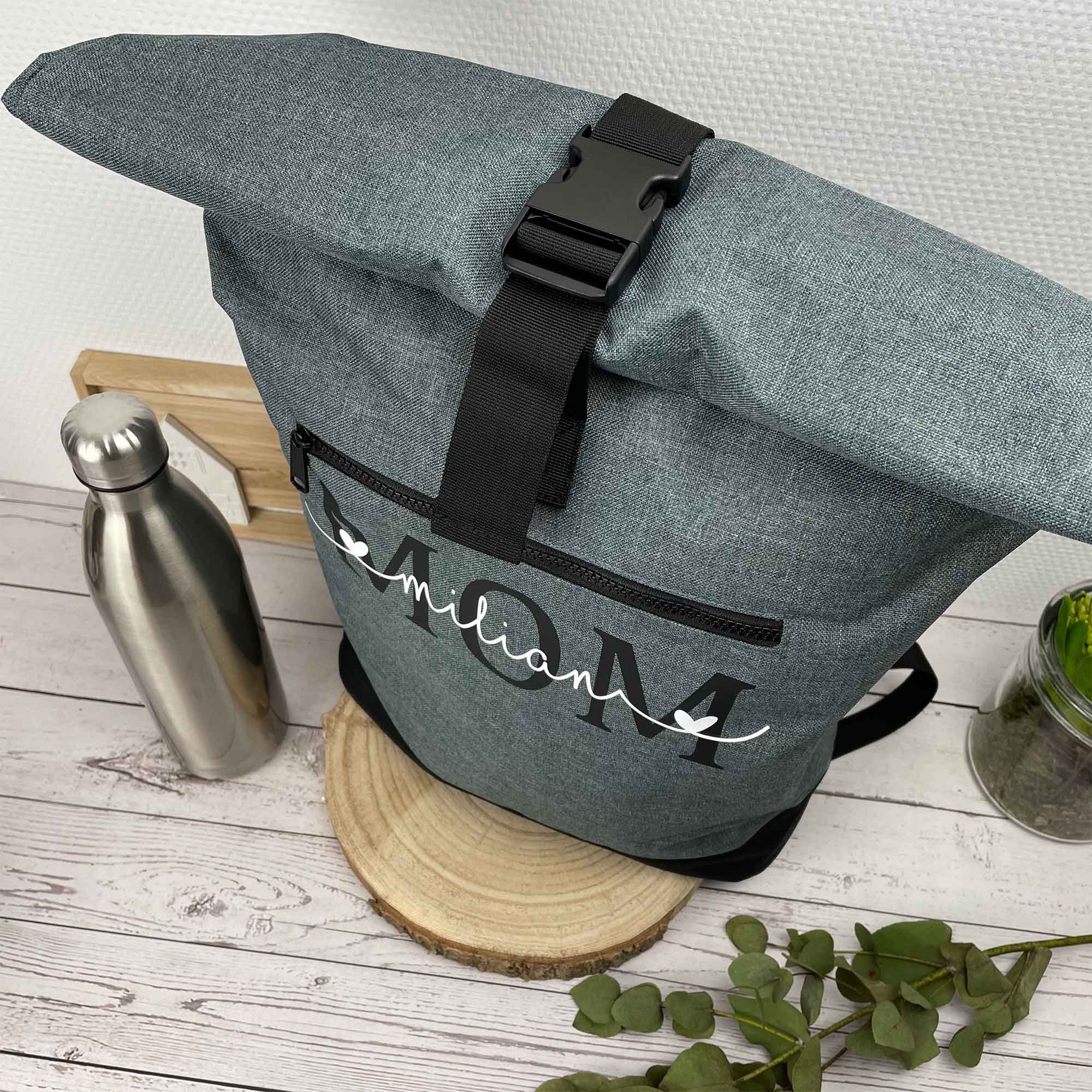 Wickelrucksack personalisiert Damen | Rolltop Rucksack mit Namen für Mama – personalisierter Rucksack für Erwachsene