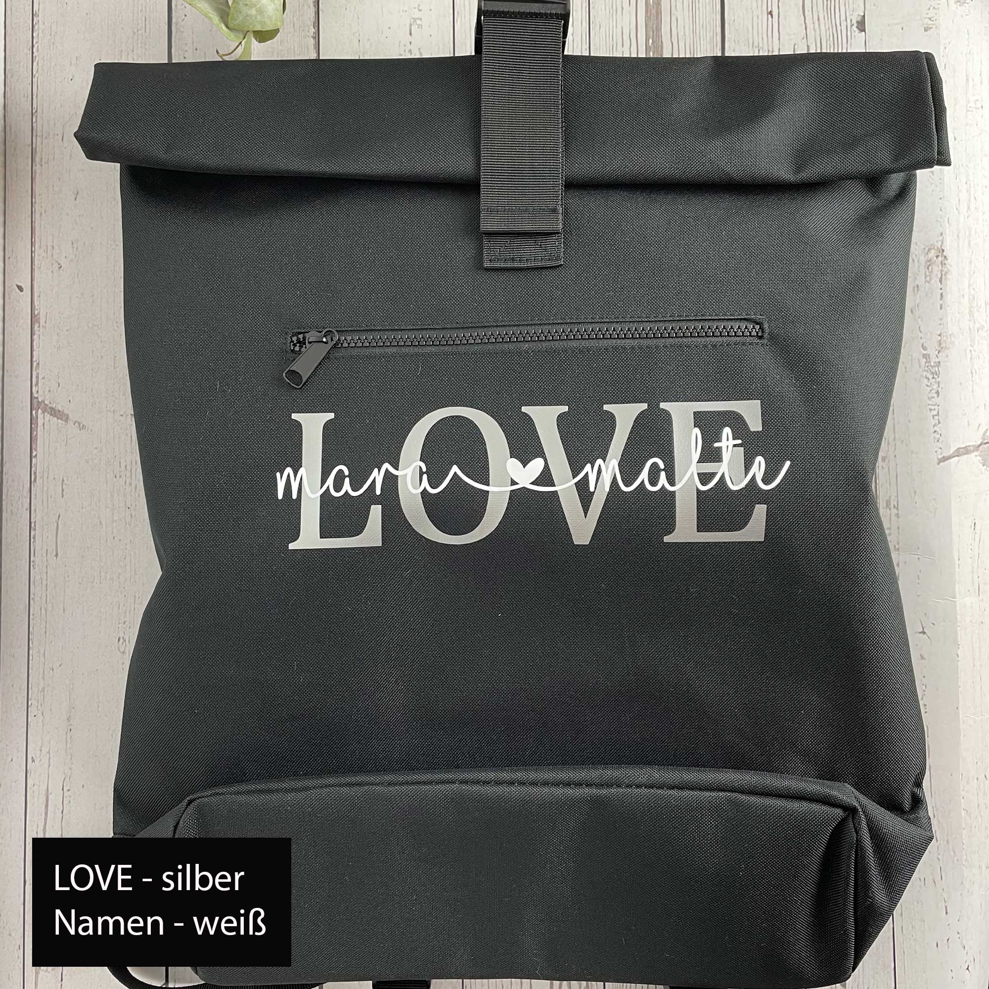 Wickelrucksack personalisiert Damen | Rolltop Rucksack mit Namen für Mama – personalisierter Rucksack für Erwachsene
