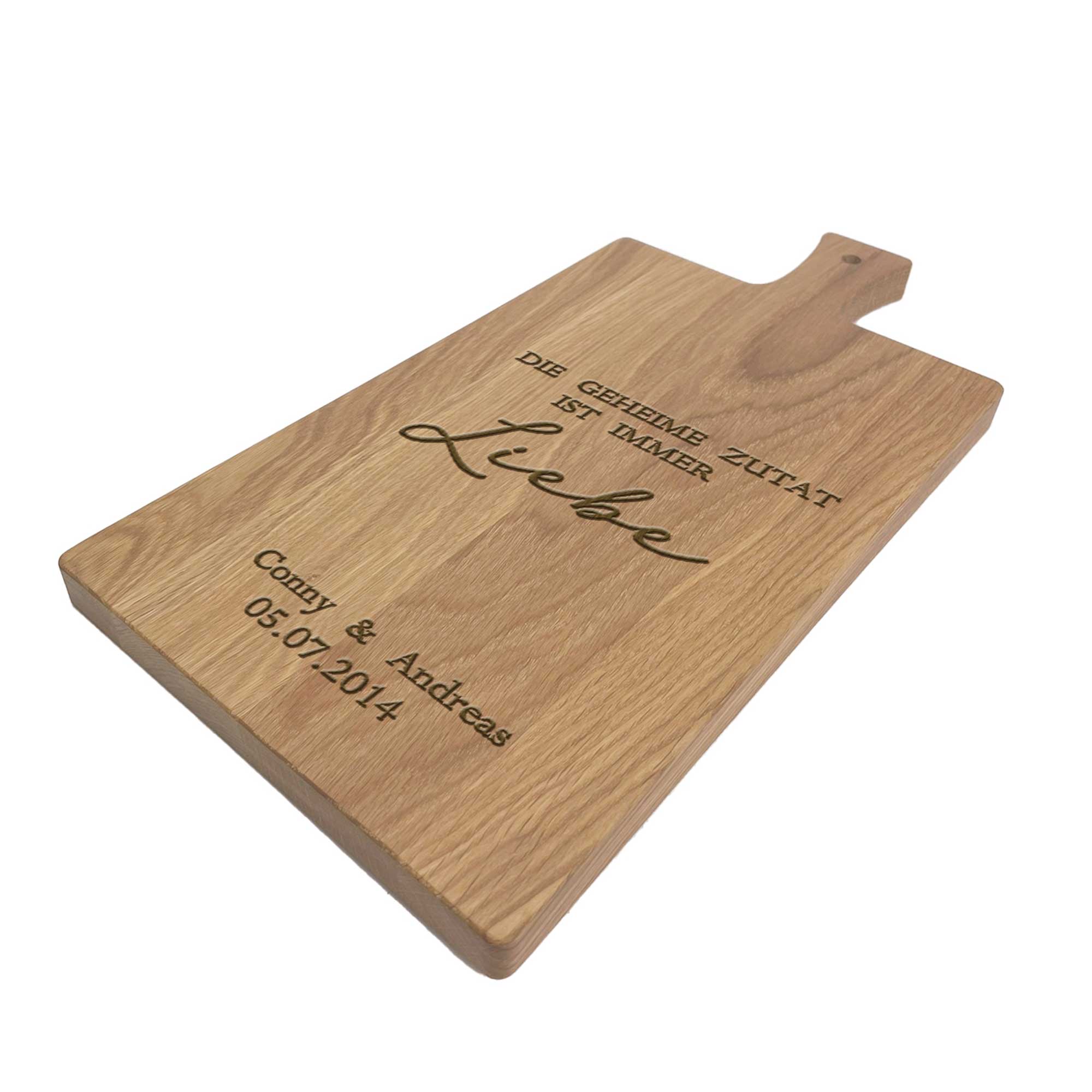 Schneidebrett Hochzeit personalisiert – Die geheime Zutat ist immer Liebe | Geschenk Brautpaar | Eichenholz mit Namen & Datum
