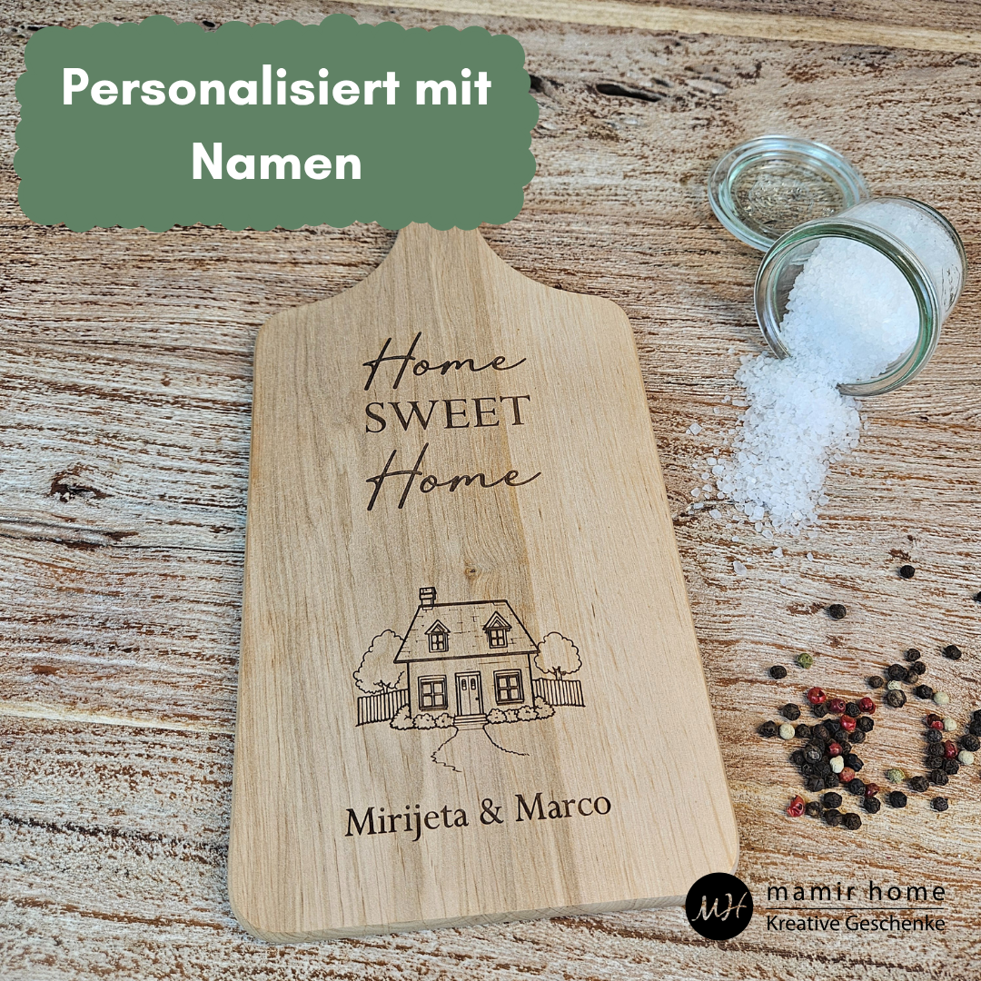 Personalisierbares Schneidebrett mit Namen – nachhaltiges Einweihungsgeschenk für neues Zuhause