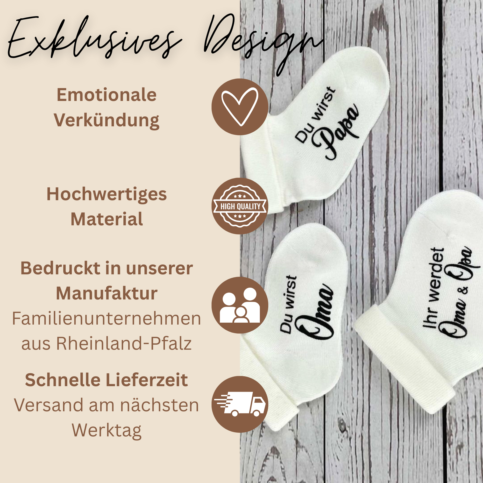 Babysocken zur Schwangerschaftsverkündung – Du wirst Papa / Oma / Tante – personalisiert mit Geschenkbox