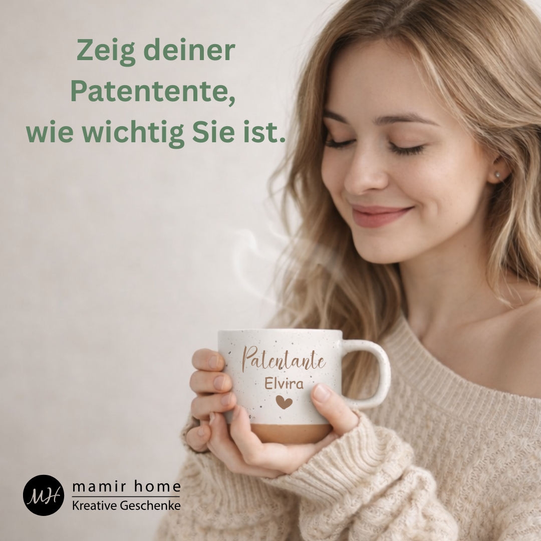Steingut Tasse für Patentante als persönliches Geschenk für Tante