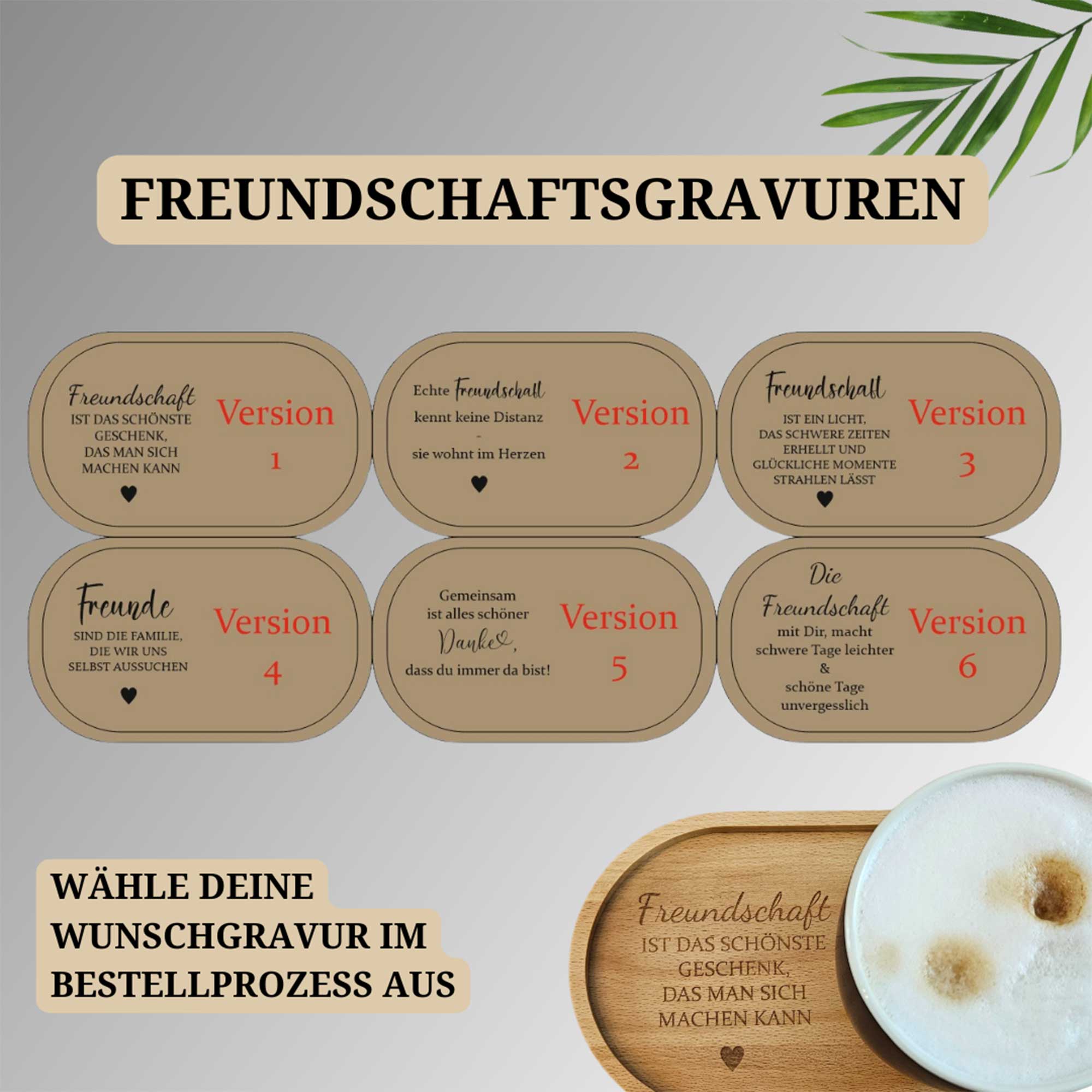 Optionen für Geschenkset: Tasse in Weiß oder Anthrazit passend zum Holztablett