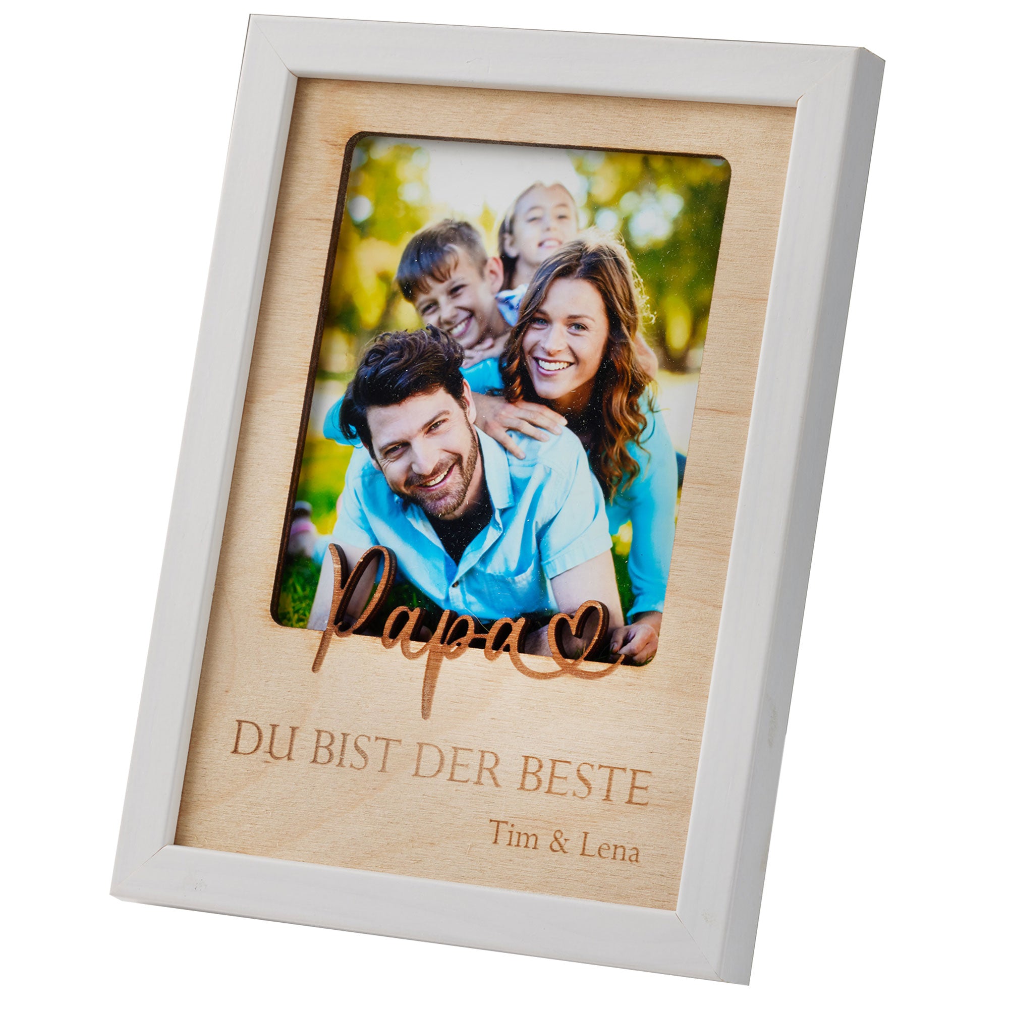 Papa Geschenk mit Holzpassepartout und Gravur – personalisierter Bilderrahmen
