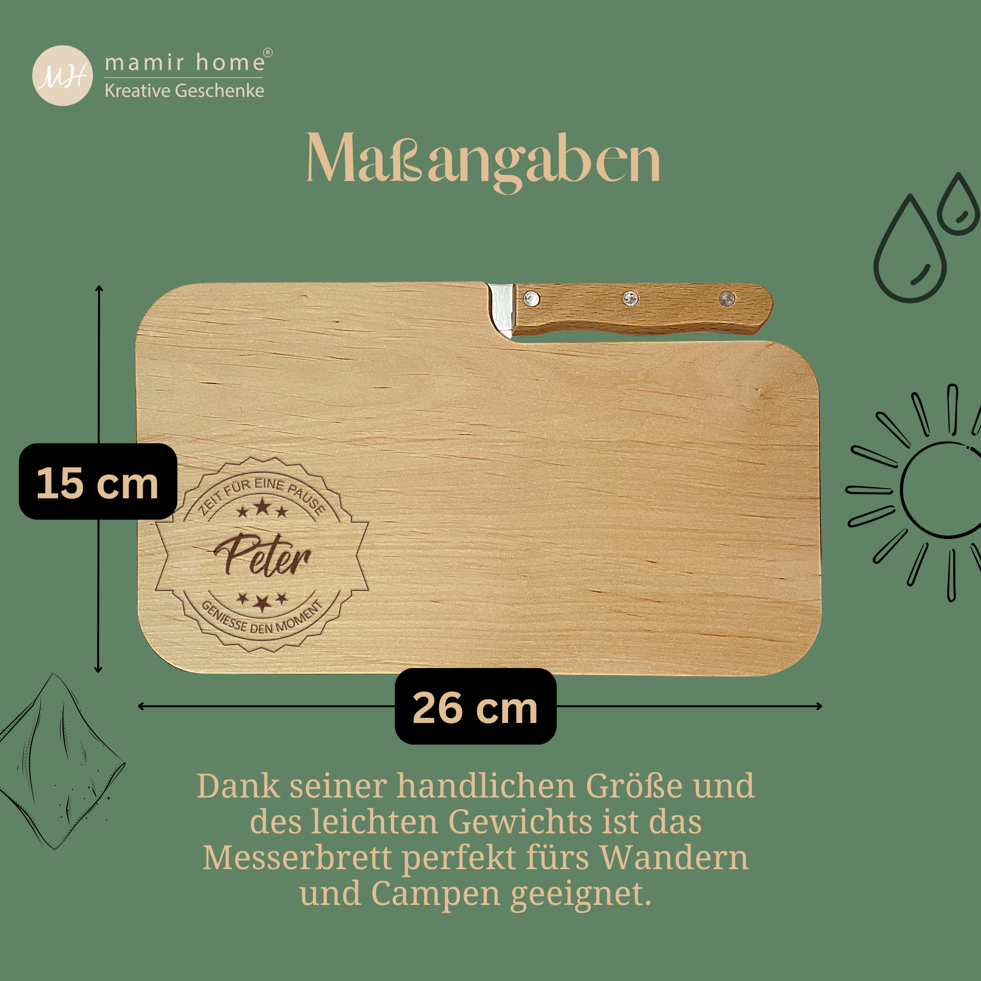 Holzbrett mit Namensgravur – Vatertagsgeschenk mit Messer