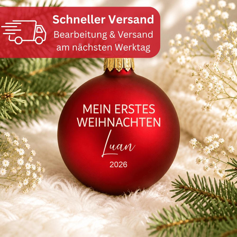 Weihnachtskugel personalisiert – Mein erstes Weihnachten mit Name und Jahr