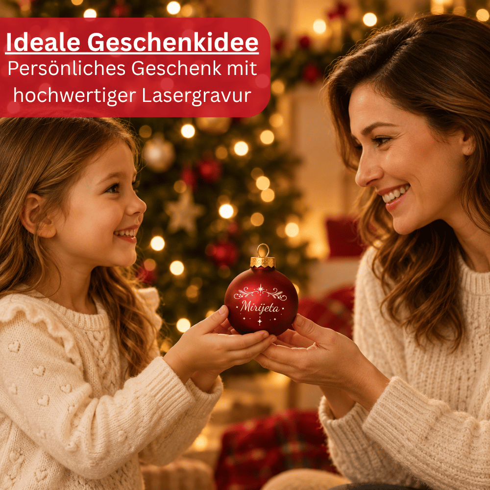 Weihnachtskugel personalisiert aus Glas mit Namen – Zweige & Sterne