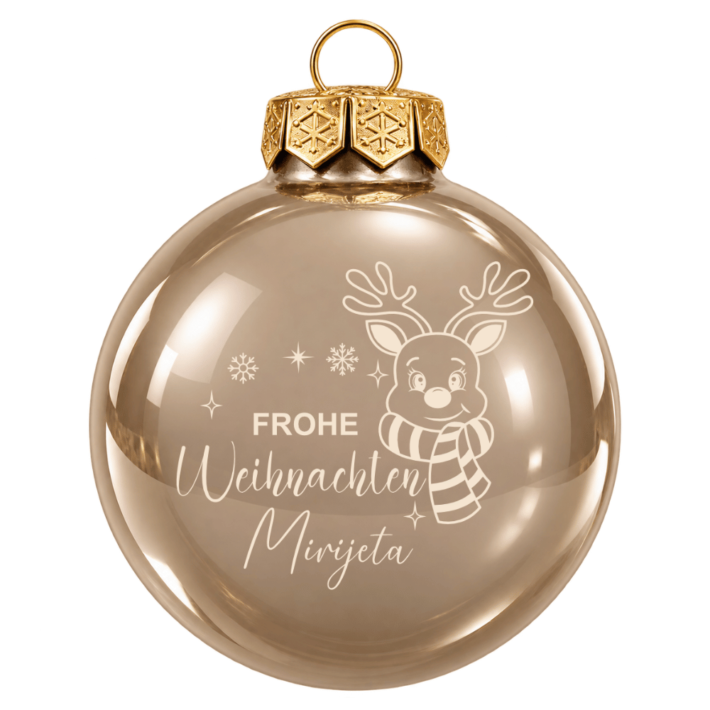 Weihnachtskugel personalisiert mit Namen – Rentier aus Glas 8cm