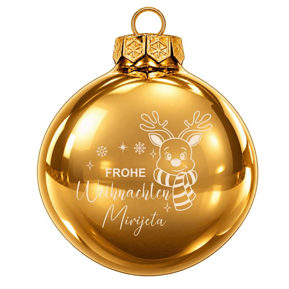 Weihnachtskugel personalisiert mit Namen – Rentier aus Glas 8cm
