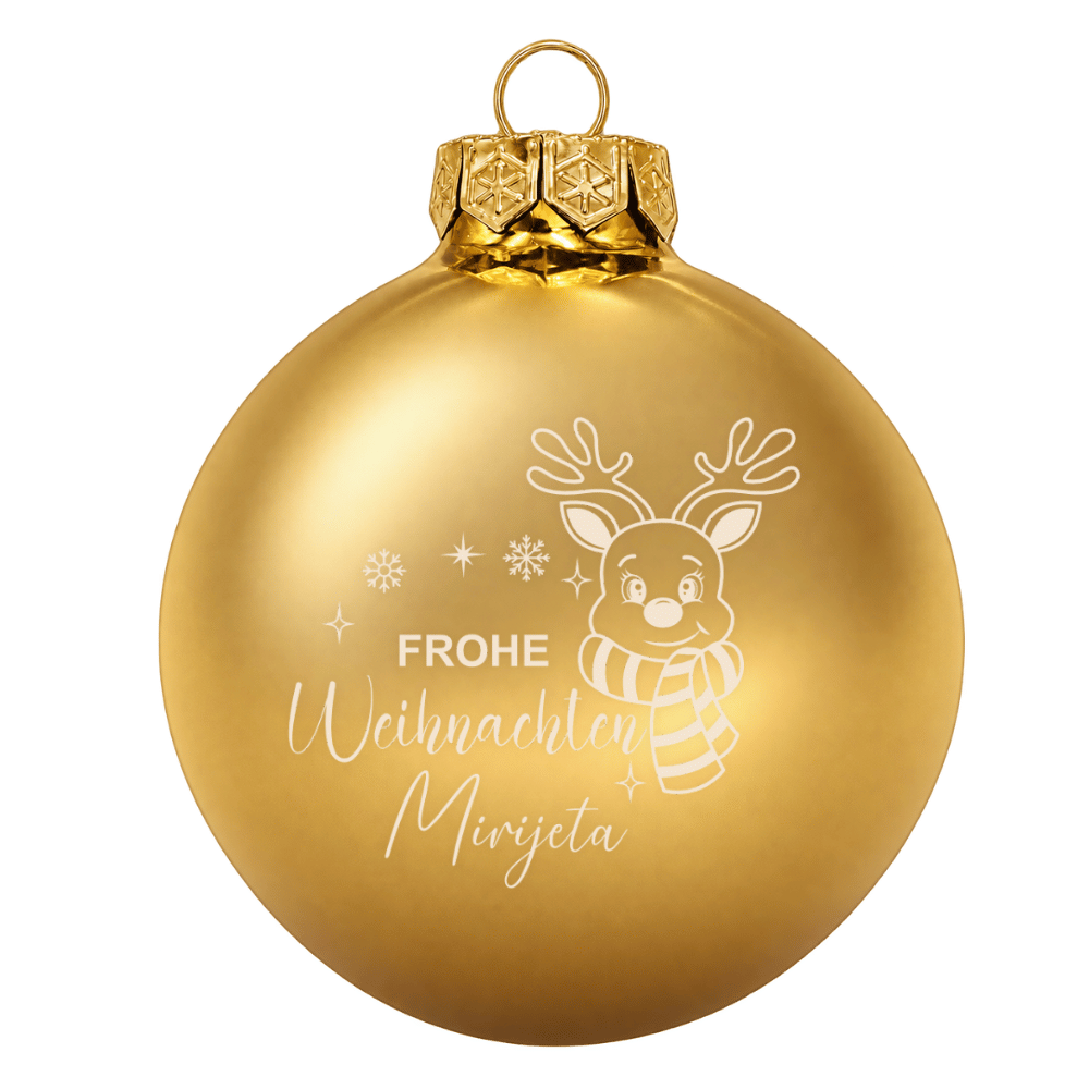 Weihnachtskugel personalisiert mit Namen – Rentier aus Glas 8cm