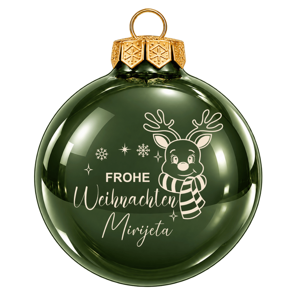 Weihnachtskugel personalisiert mit Namen – Rentier aus Glas 8cm