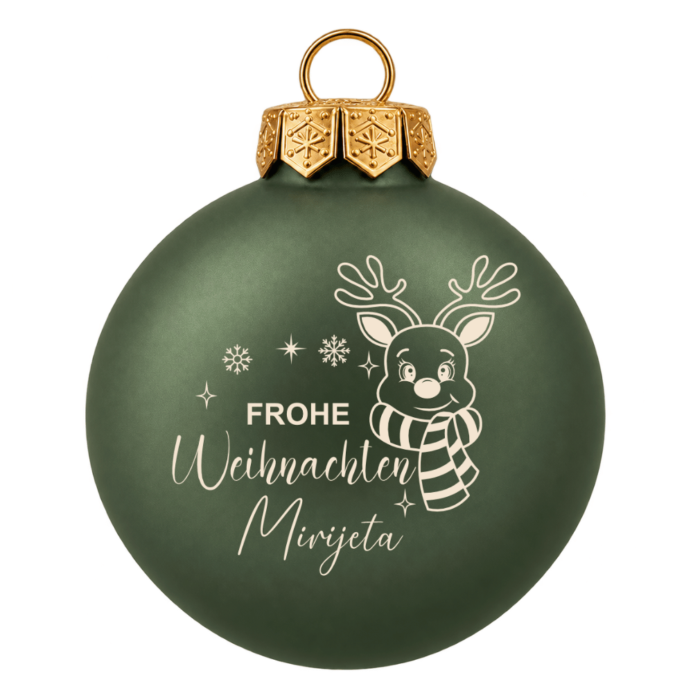 Weihnachtskugel personalisiert mit Namen – Rentier aus Glas 8cm