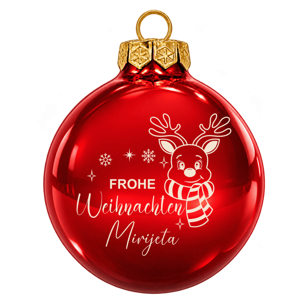 Weihnachtskugel personalisiert mit Namen – Rentier aus Glas 8cm
