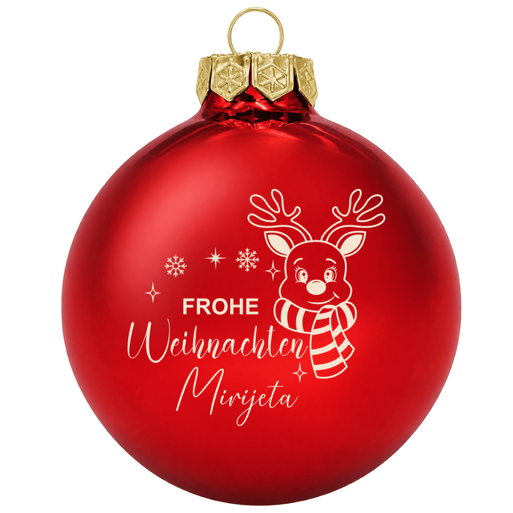Weihnachtskugel personalisiert mit Namen – Rentier aus Glas 8cm