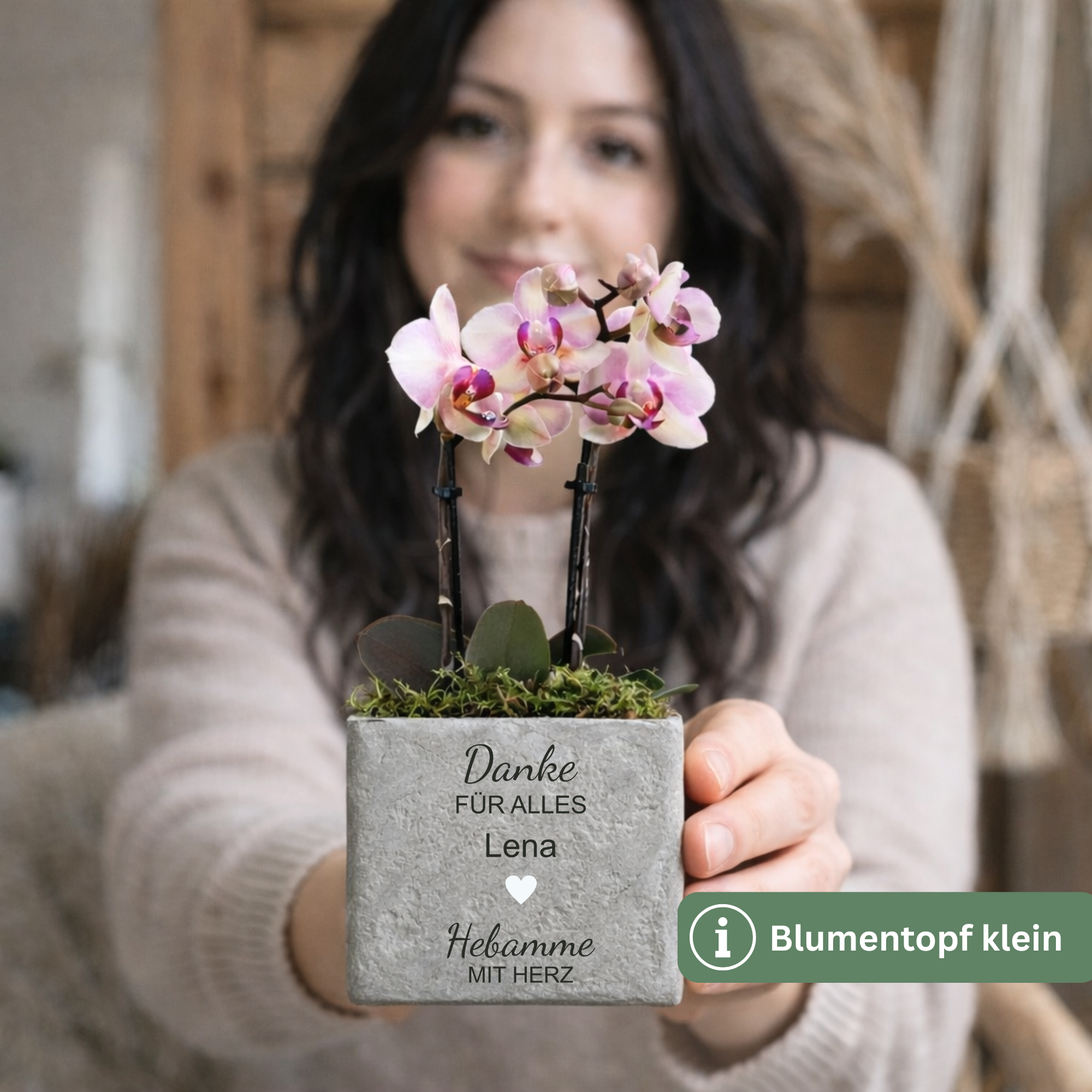 Geschenk für Hebamme – Personalisierter Blumentopf „Hebamme mit Herz“ aus Beton | Dankeschön & Abschiedsgeschenk