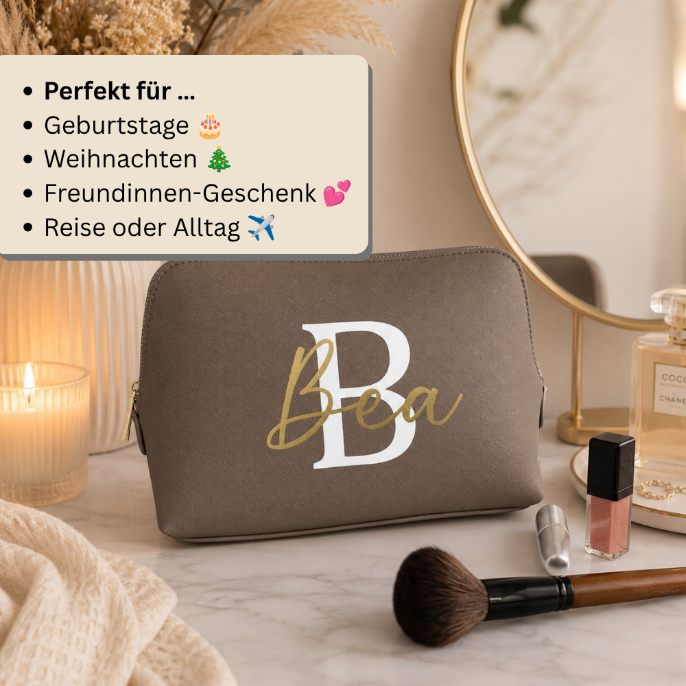 Kosmetiktasche personalisiert mit Initial & Name – Schminktasche & Kulturtasche Damen | Geschenk für Frauen mit Namen