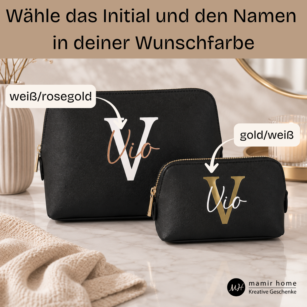 Kosmetiktasche personalisiert mit Initial & Name – Schminktasche & Kulturtasche Damen | Geschenk für Frauen mit Namen