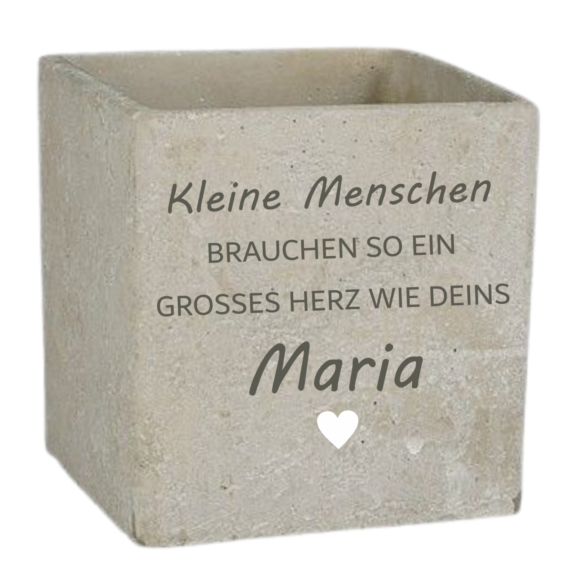 Abschiedsgeschenk Erzieherin personalisiert – Blumentopf aus Beton mit Gravur & 3D Herz - 2 Größen