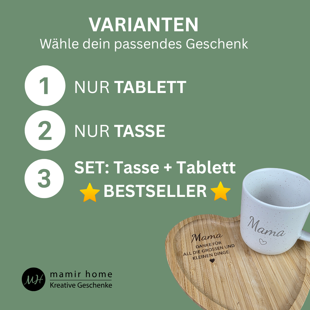 Muttertagsgeschenk für Mama oder Oma – Tasse mit Herztablett | Geschenk für Mama | Danke für all die großen und kleinen Dinge