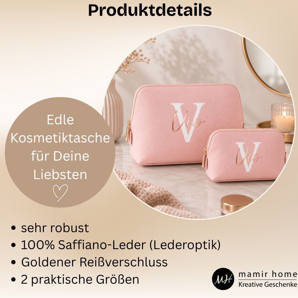 Kosmetiktasche personalisiert mit Initial & Name – Schminktasche & Kulturtasche Damen | Geschenk für Frauen mit Namen