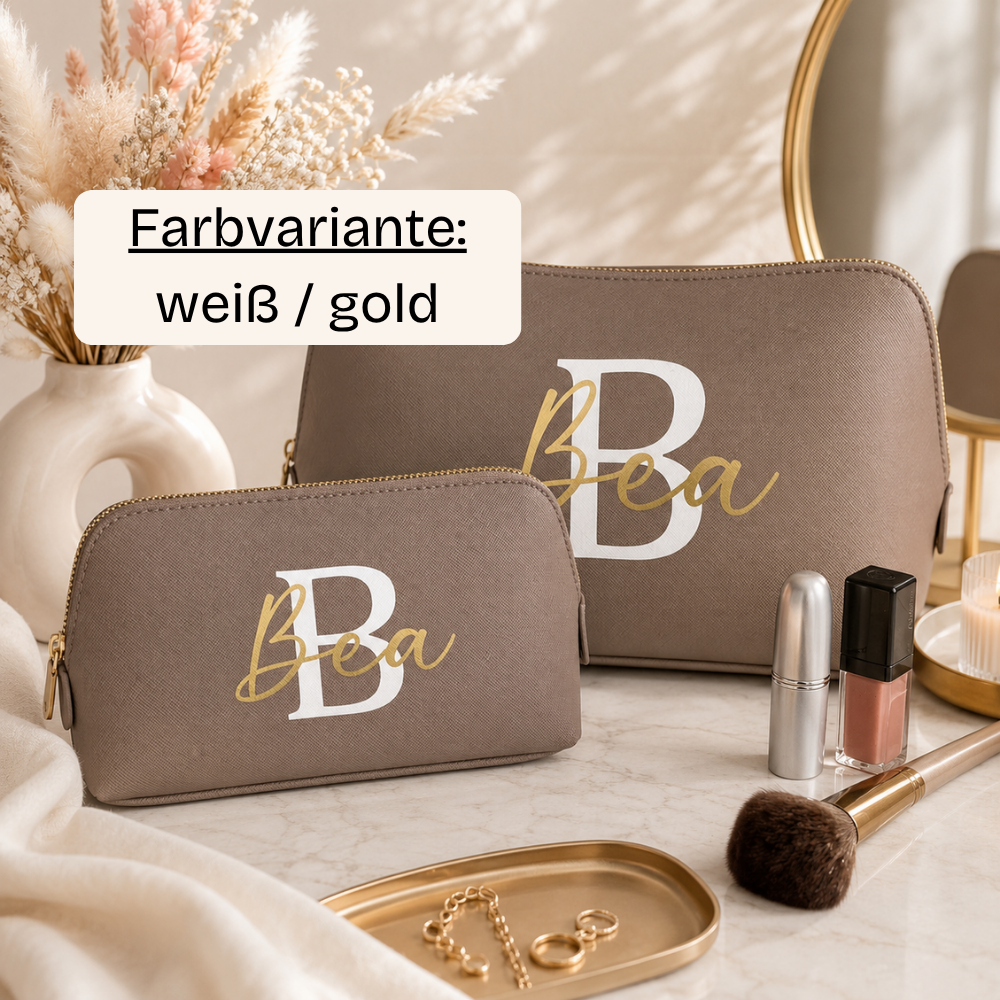 Kosmetiktasche personalisiert mit Initial & Name – Schminktasche & Kulturtasche Damen | Geschenk für Frauen mit Namen
