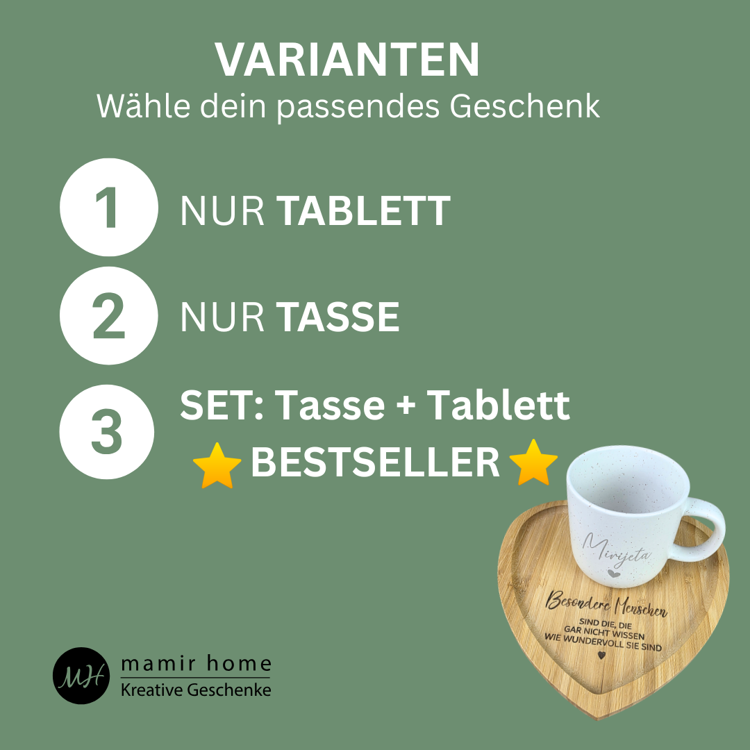 Dankeschön Geschenk mit Tasse & Herz-Tablett personalisiert