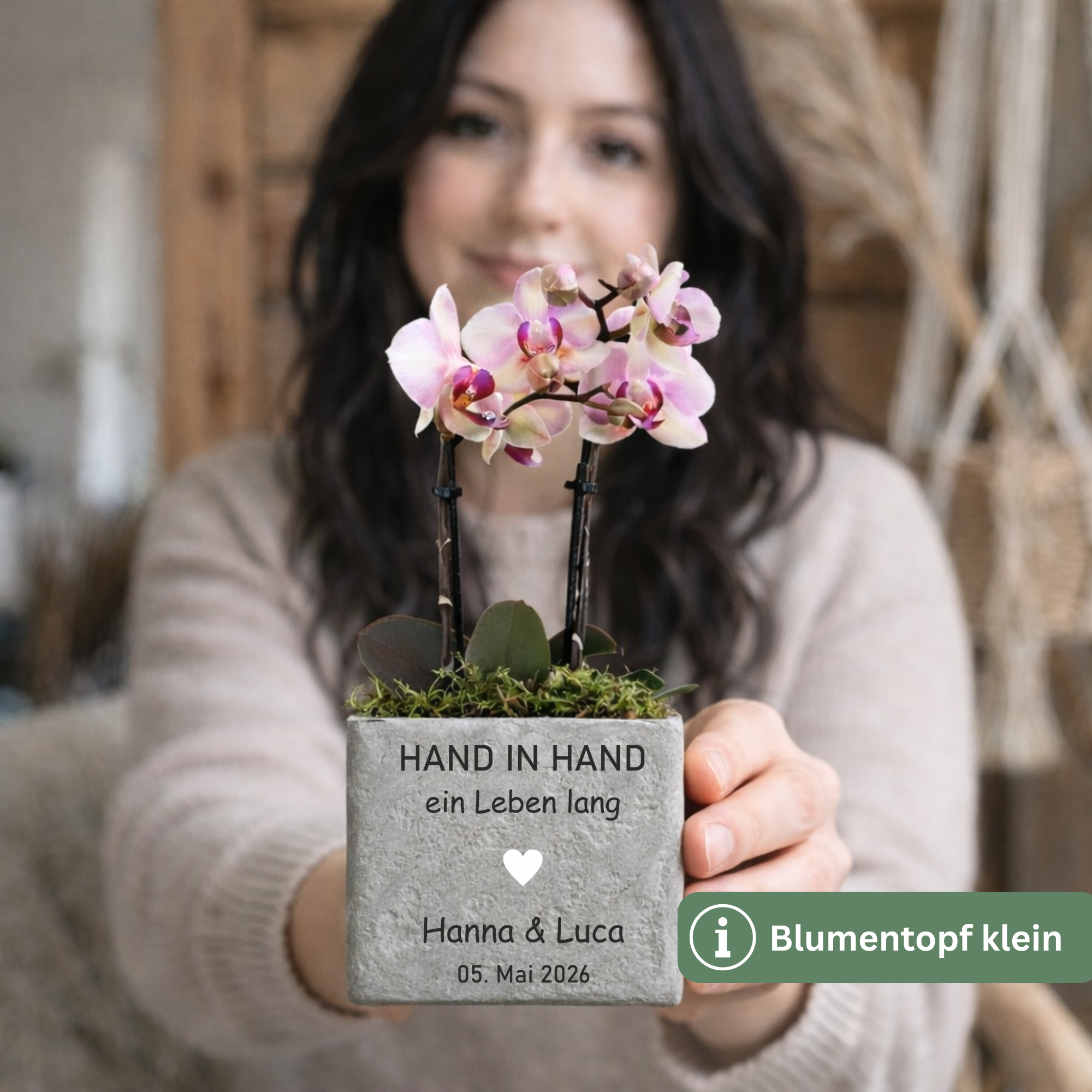 Hochzeit Geschenk für Brautpaar – Personalisiertes Hochzeitsgeschenk Blumentopf | HAND IN HAND ein Leben lang