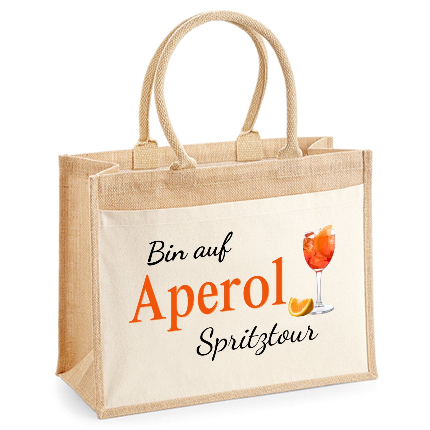 Aperol Geschenk Tasche „Bin auf Aperol Spritztour“ – Jutetasche in 3 Größen
