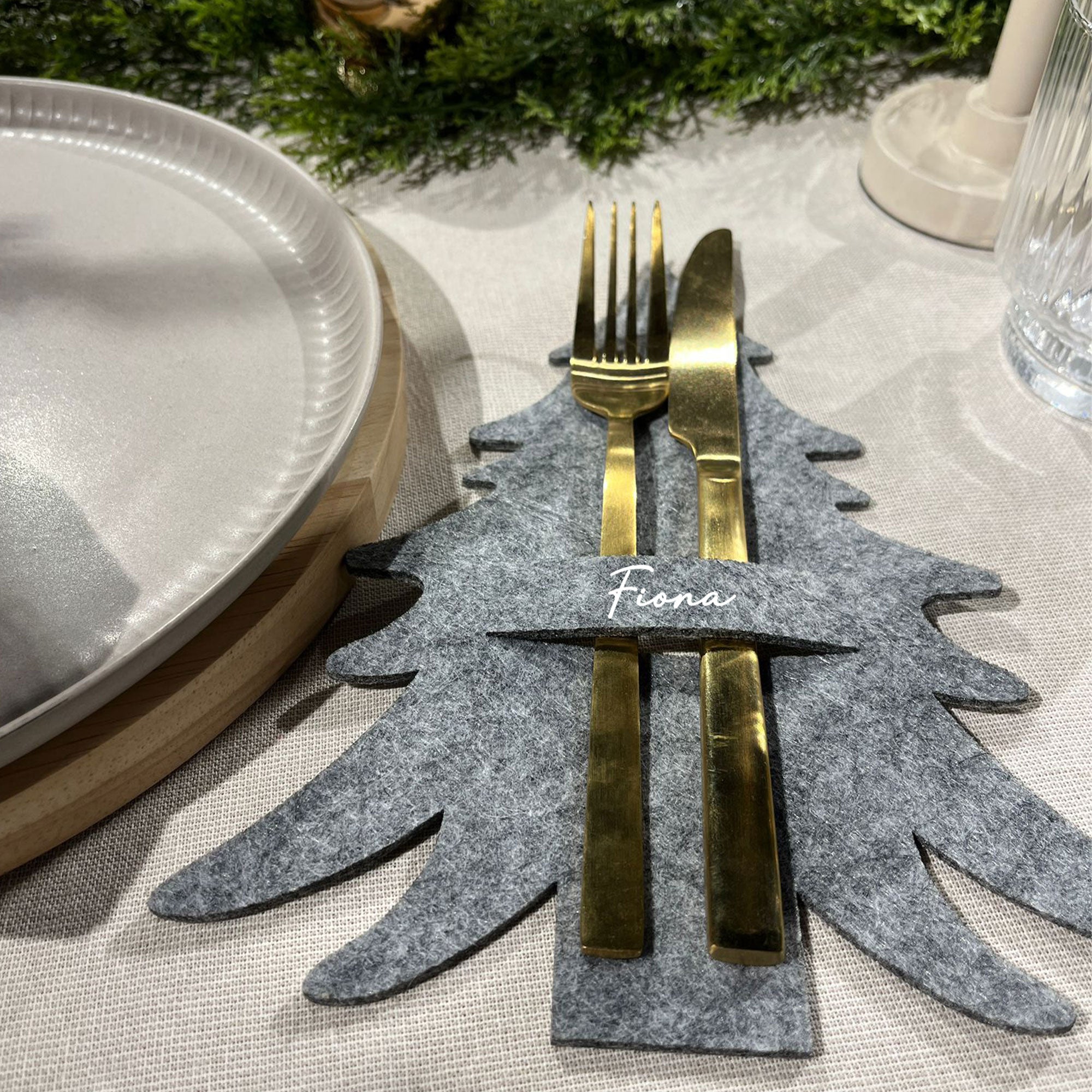 Bestecktasche Weihnachten personalisiert | Filz Tannenbaum Besteckhalter | Tischdeko festlich | Serviettenhalter Frohe Weihnachten