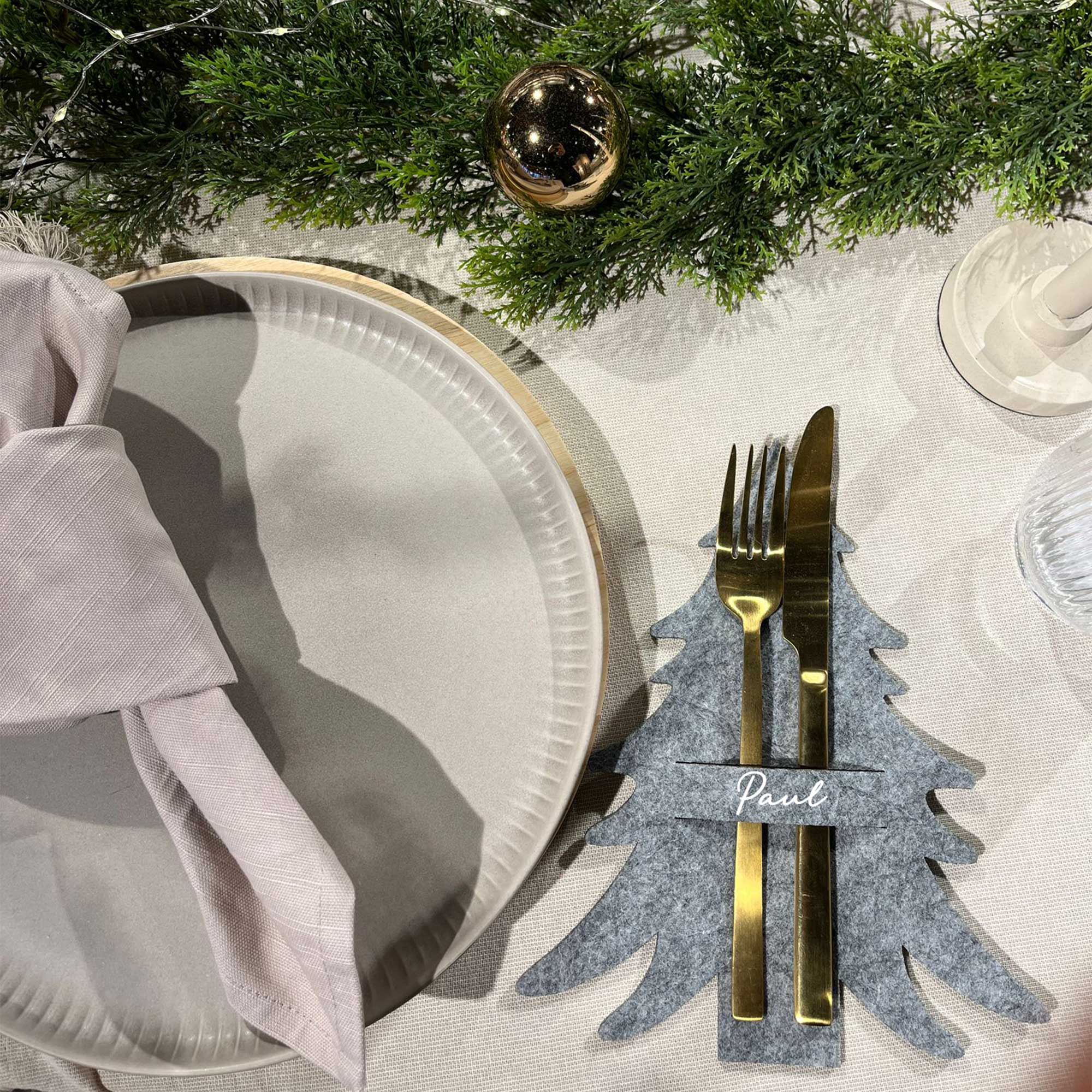 Bestecktasche Weihnachten personalisiert | Filz Tannenbaum Besteckhalter | Tischdeko festlich | Serviettenhalter Frohe Weihnachten