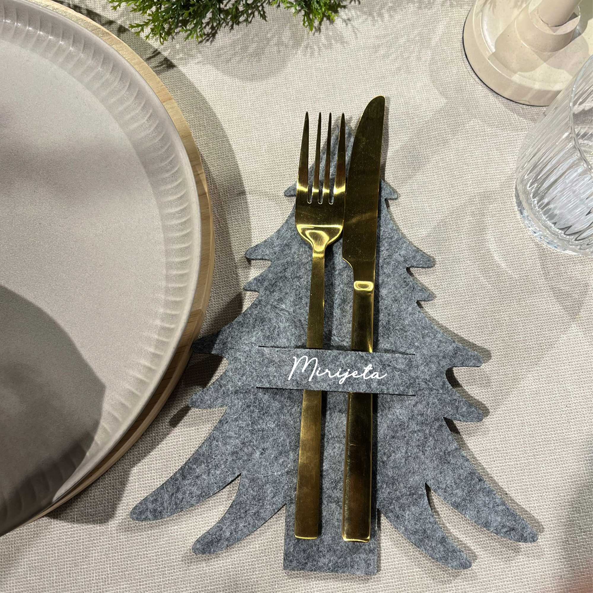 Bestecktasche Weihnachten personalisiert | Filz Tannenbaum Besteckhalter | Tischdeko festlich | Serviettenhalter Frohe Weihnachten